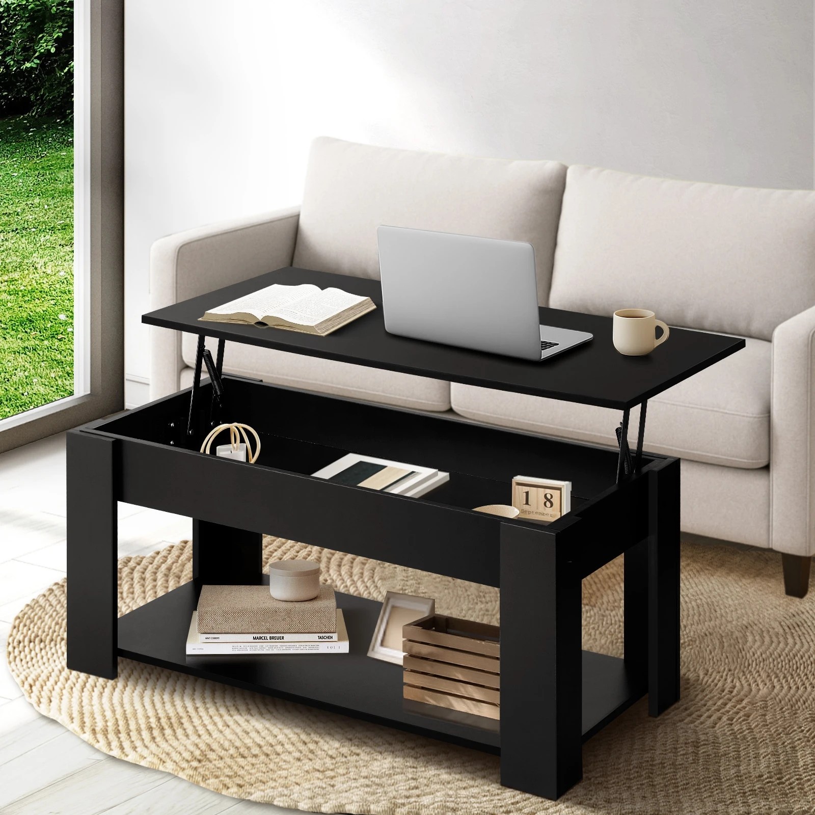 2 Oikiture Coffee Table Lift Up Top Modern Tables Hidden Book Storage
 - Black, 2 of 10