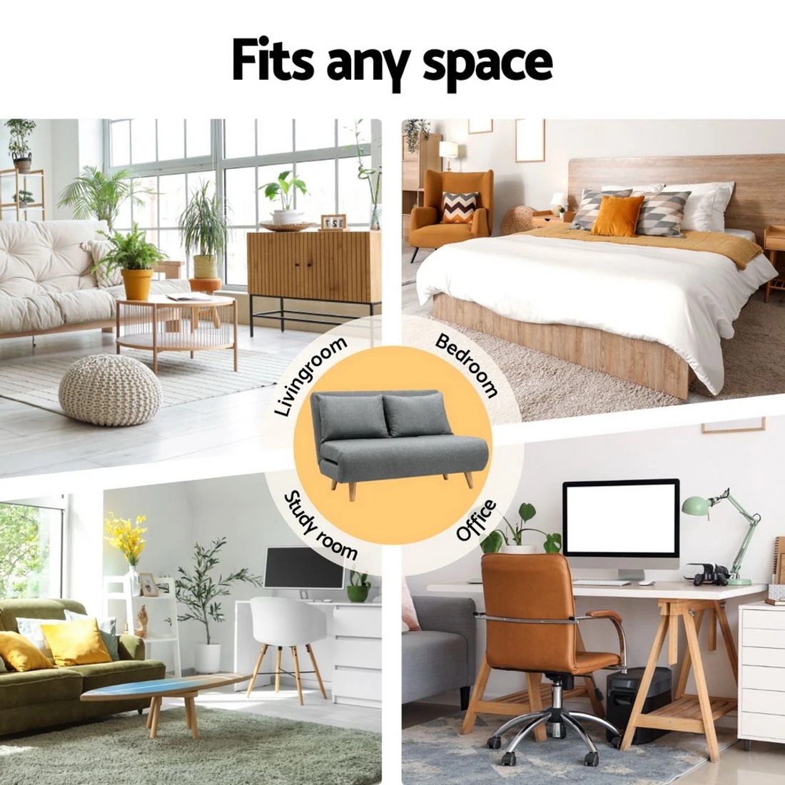 8 Artiss Sofa Bed 2 Seater Convertible Couch Recliner Lounge Chair Linen - Grey, 8 of 8