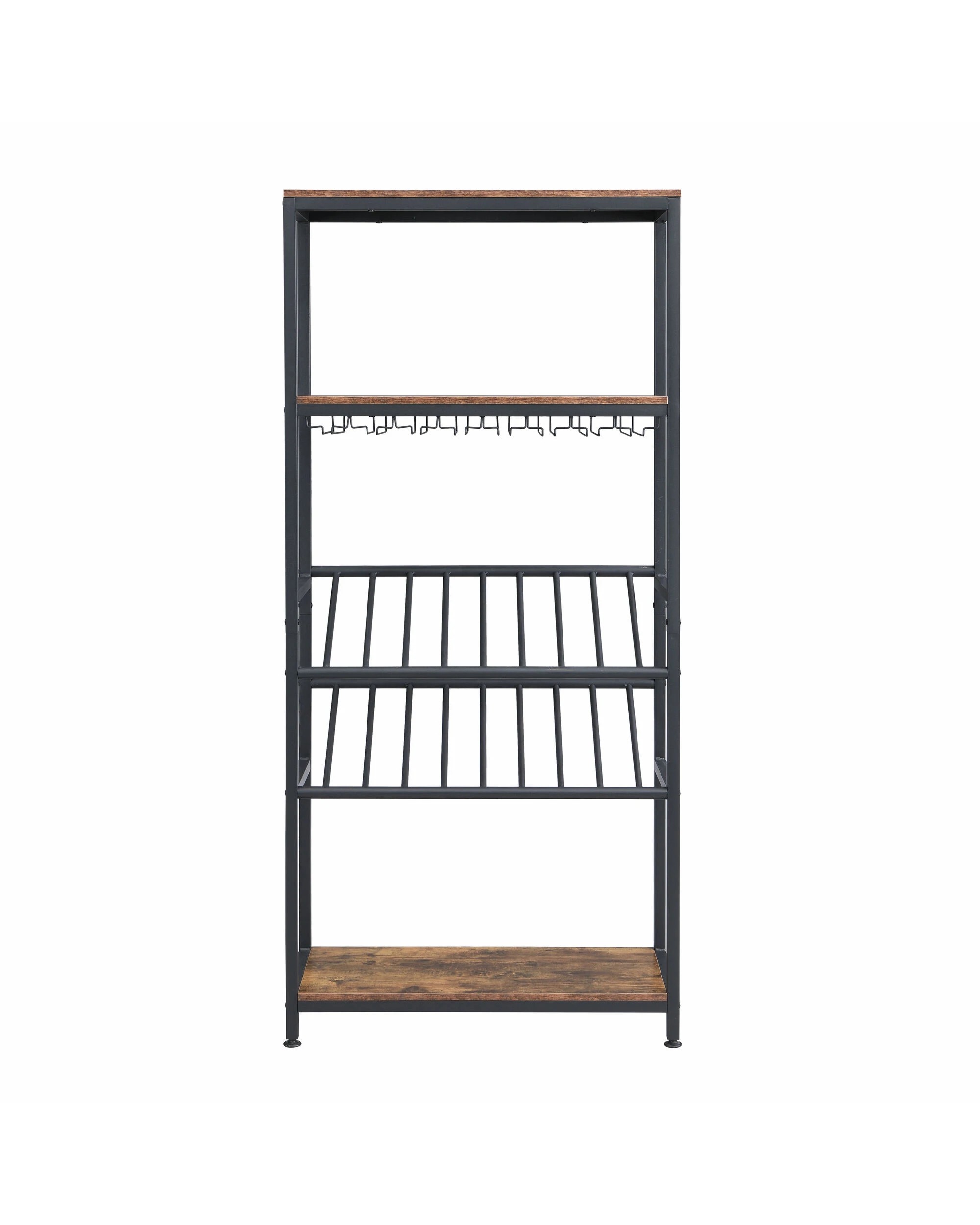 1 IHOMDEC 5 Tier Wine Rack with Faux Antique Wood Finish, Holds 16 Bottles and 24 Glasses, 1 of 5