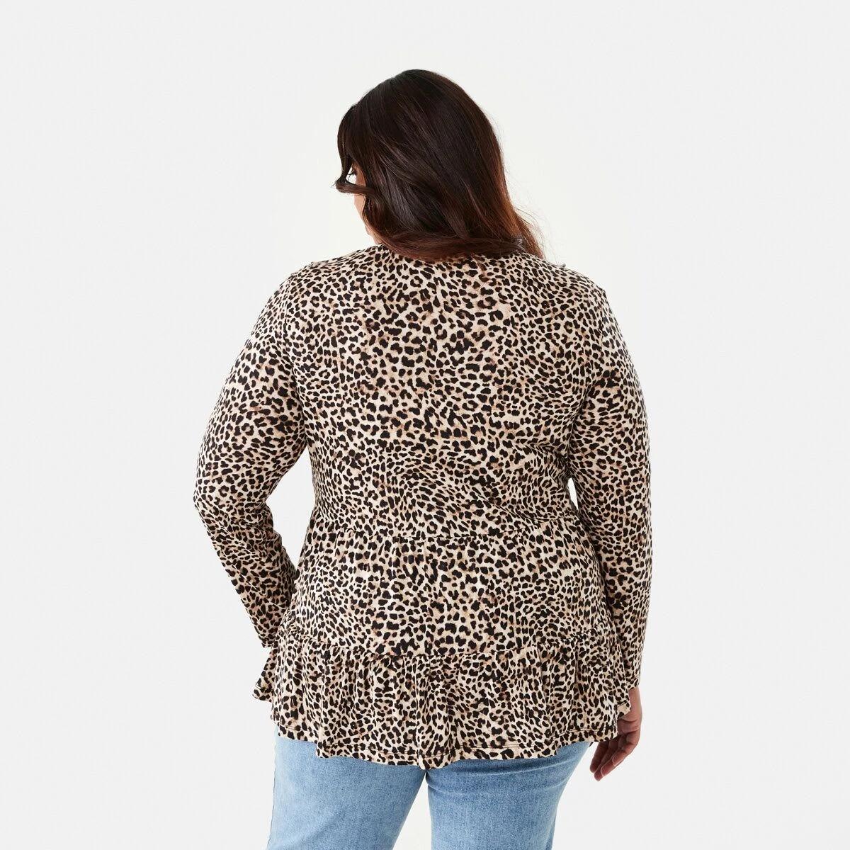 3 Curve Long Sleeve Smock Top Brwn Leo, 3 of 6