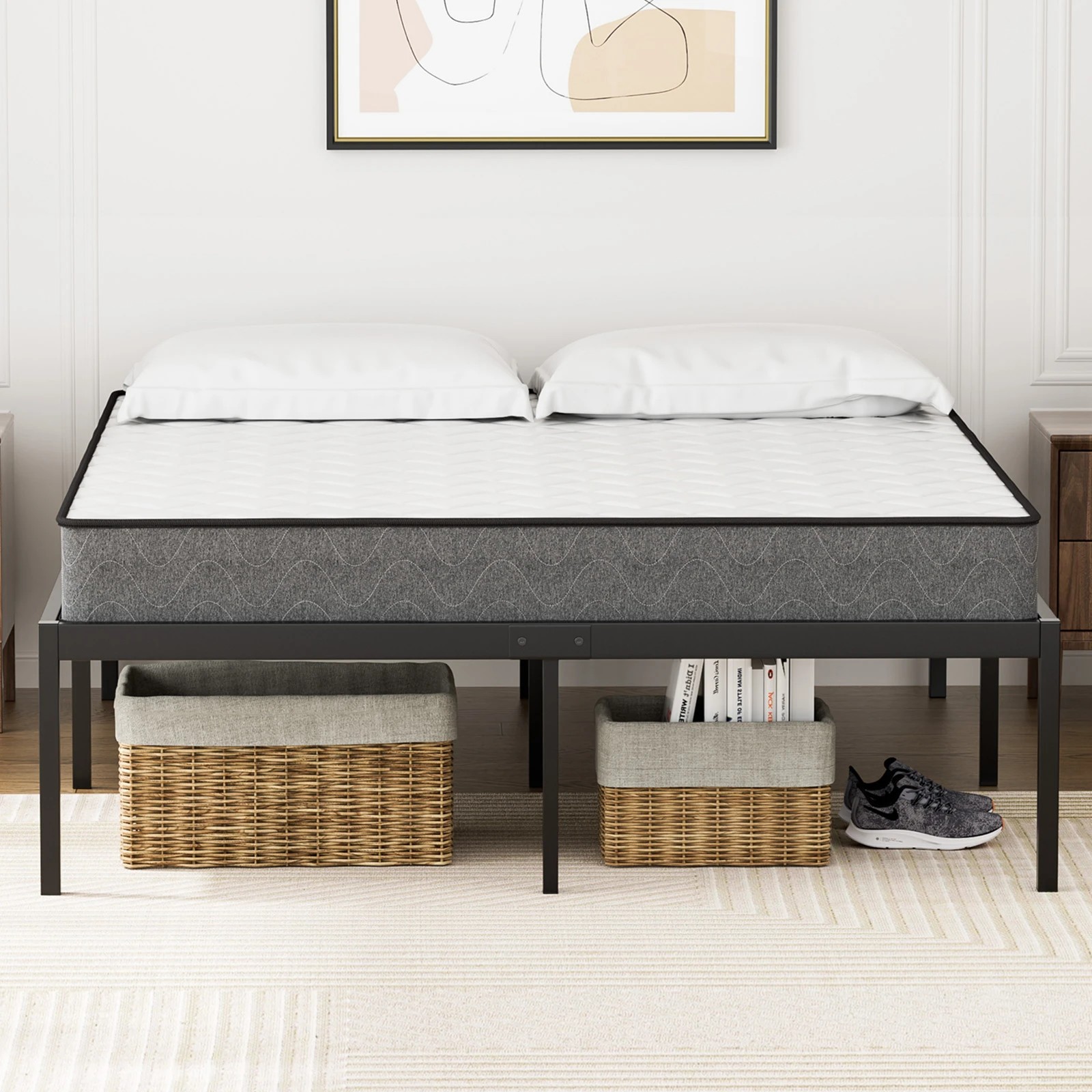 2 Advwin Single Size Metal Bed Frame and Single Mattress 16cm - White, 2 of 7