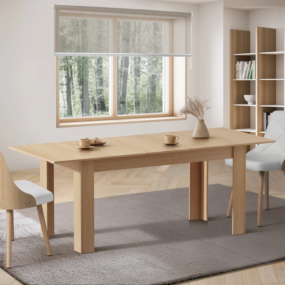 2 Oikiture 200cm Extendable Dining Table Kitchen Restaurant Cafe Table
 - Natural, 2 of 8
