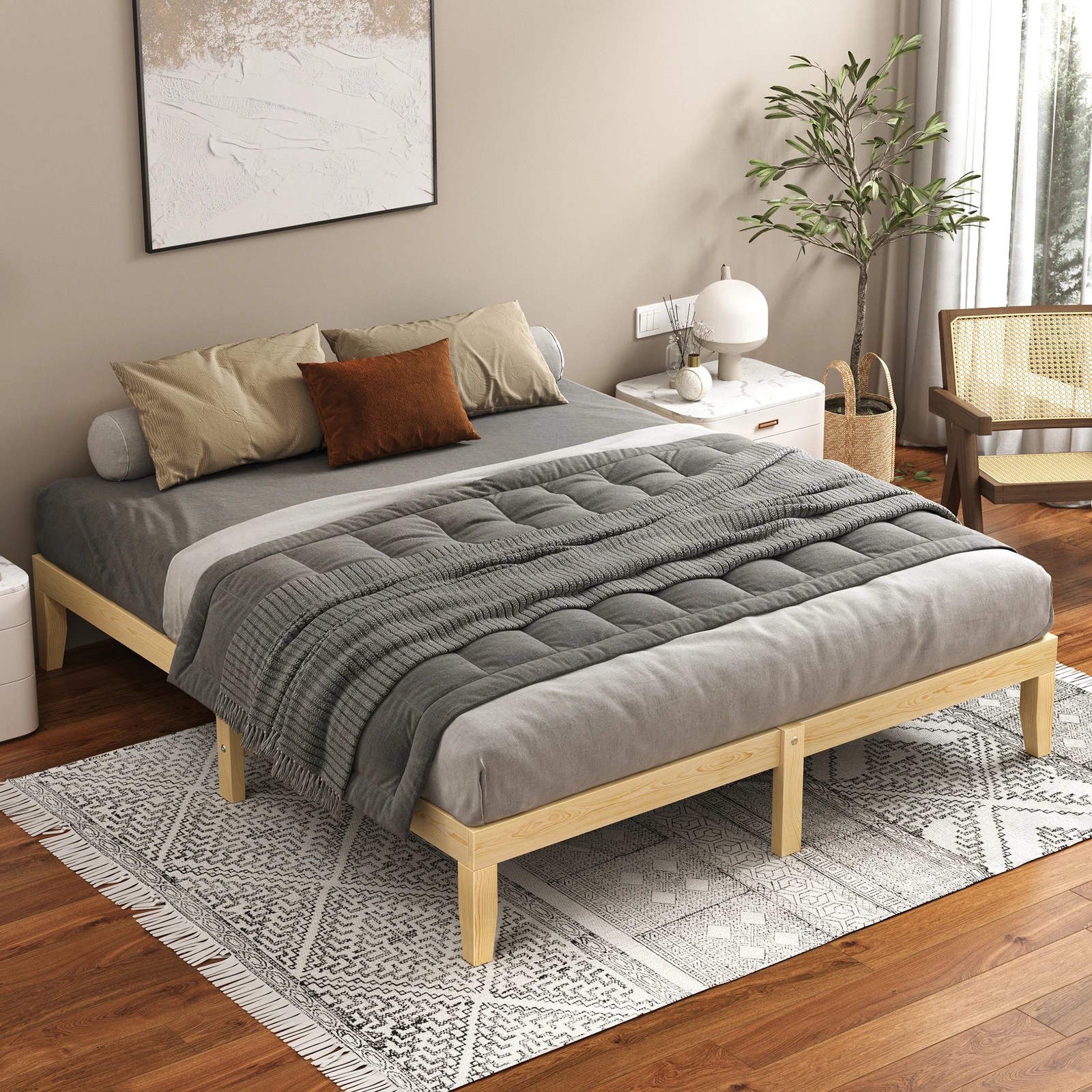 2 Alfordson Bed Frame Wooden Timber King Size Mattress Base Platform Pramod - Natural, 2 of 10