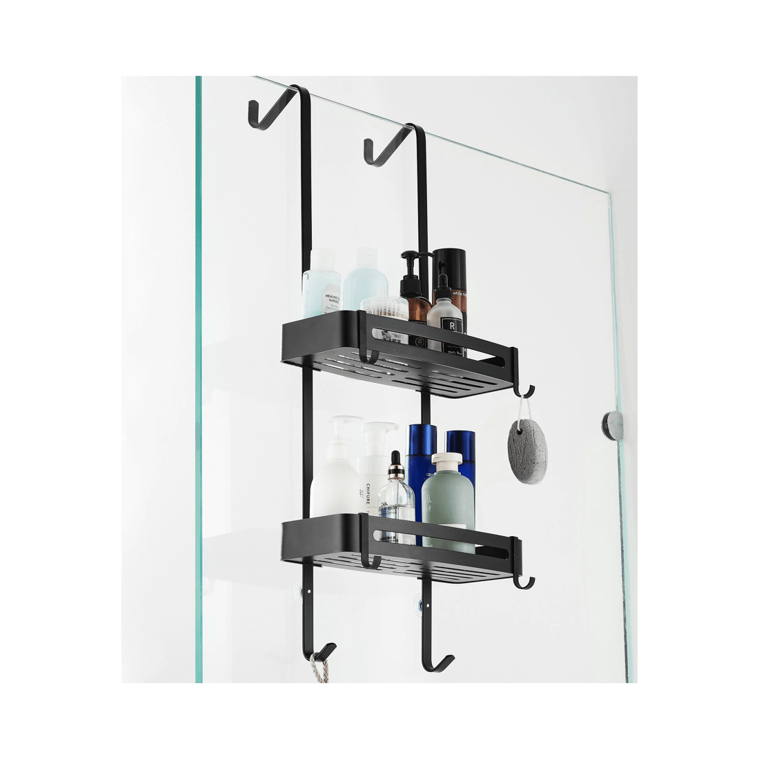 3 2 Tier Bathroom Shower Caddy Aluminium Alloy Rust Free Waterproof Bath Storage Rack Organizer - Carbon Grey - Grey, 3 of 5