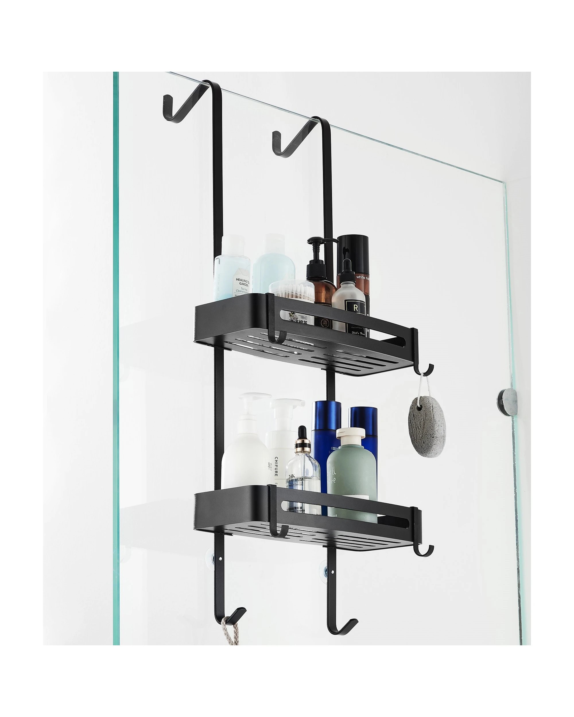 3 2 Tier Bathroom Shower Caddy Aluminium Alloy Rust Free Waterproof Bath Storage Rack Organizer - Carbon Grey
 - Grey, 3 of 5