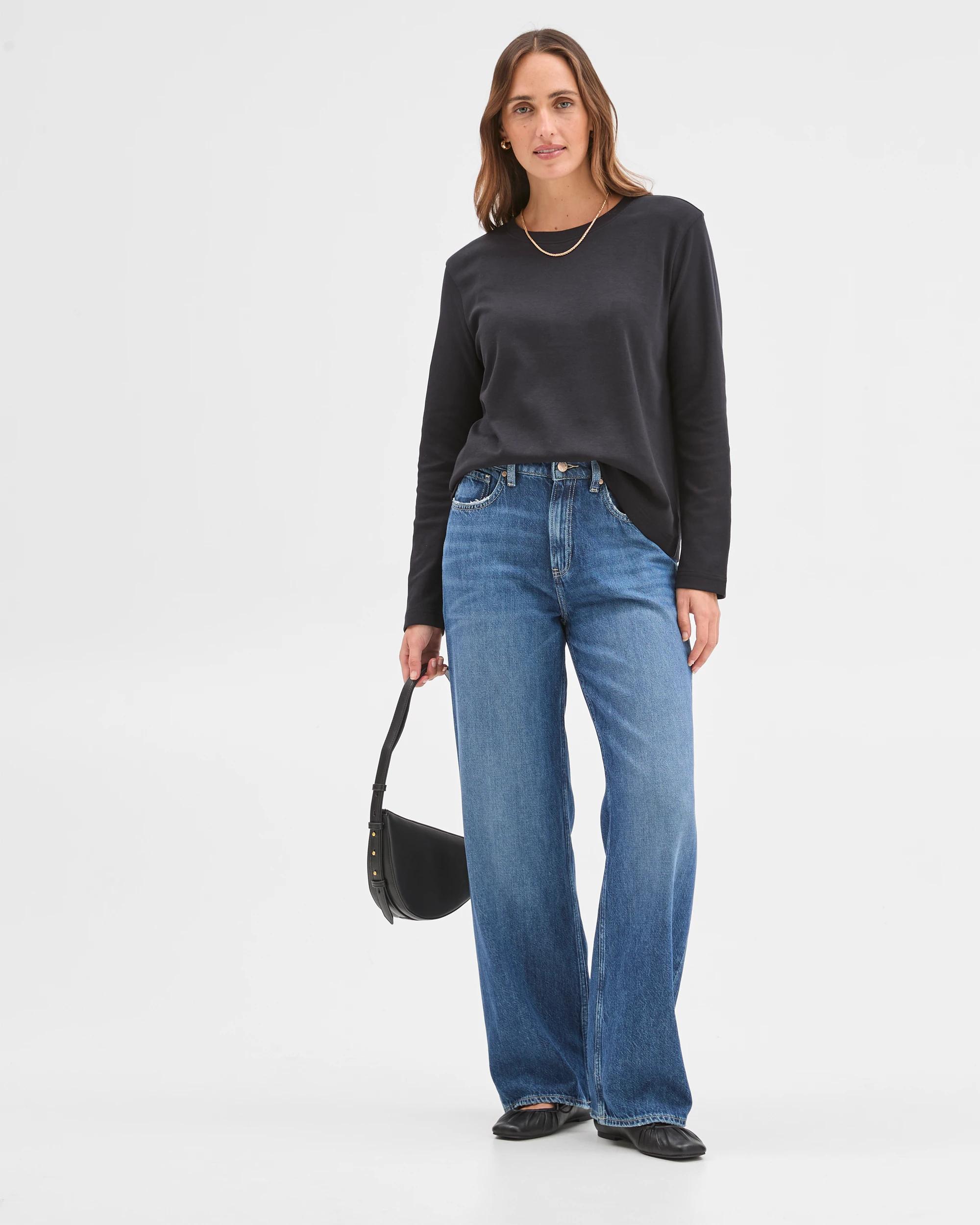 2 Target Woman Australian Cotton Classic Long Sleeve Crew Neck T-Shirt BLACK, 2 of 5