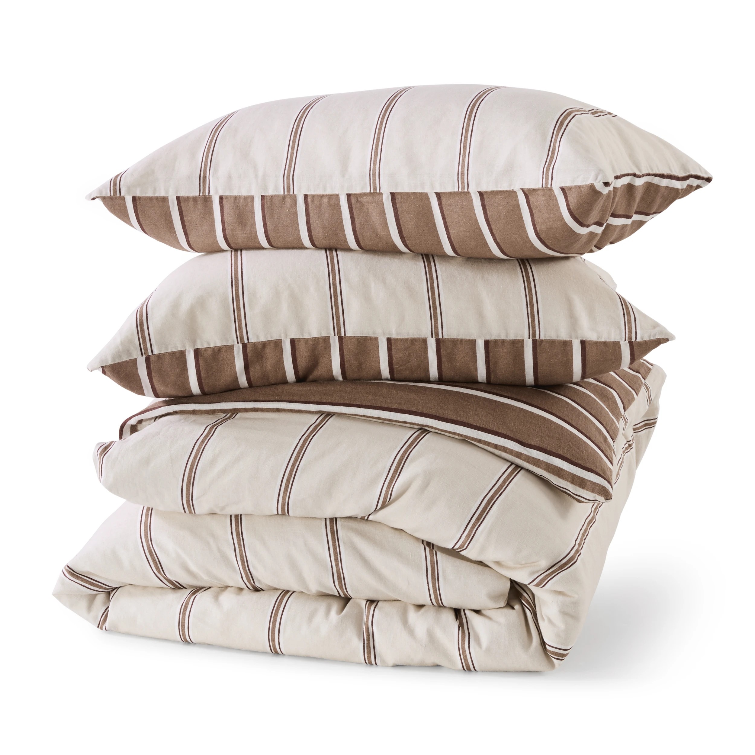 7 Stripe Linen Cotton Reversible Quilt Cover Set - Queen Bed, Mocha, 7 of 9