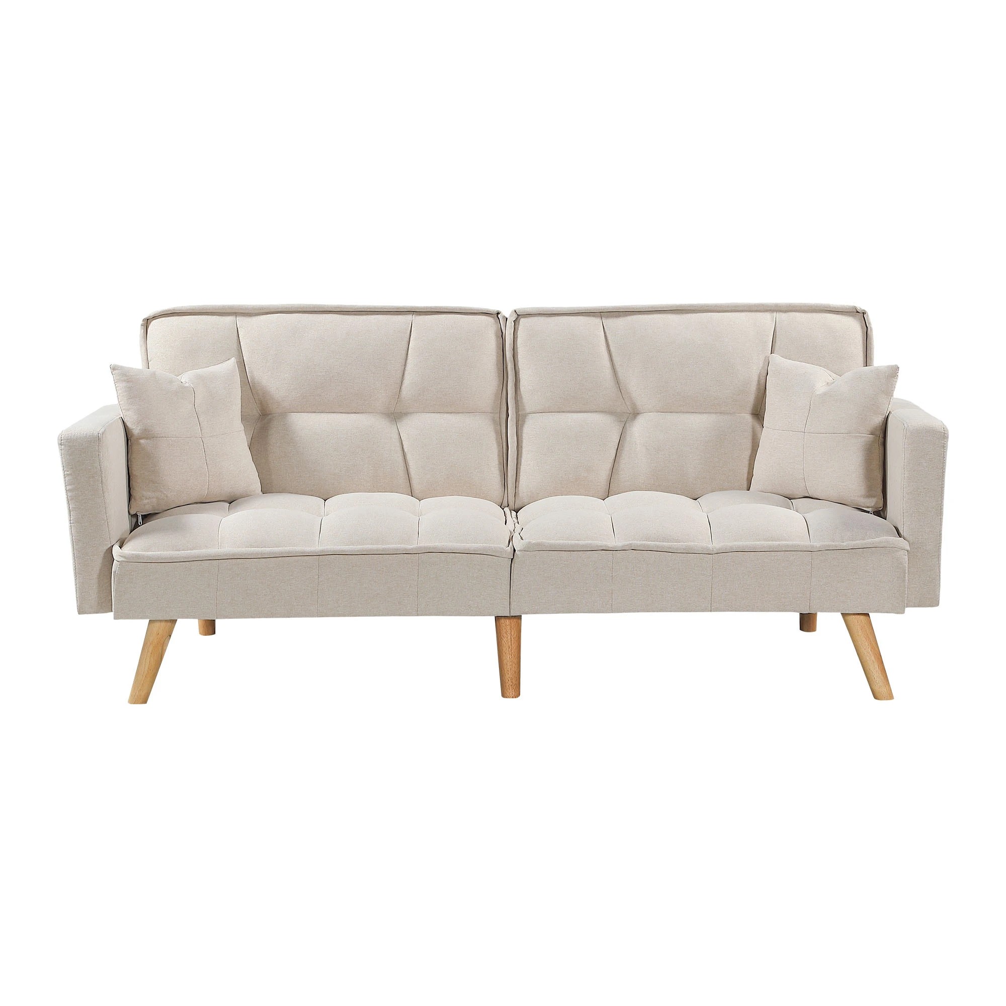 2 Levede Sofa Bed Futon Convertible Fabric Lounge Couch 3 Seater Recliner - Beige - Beige, 2 of 9
