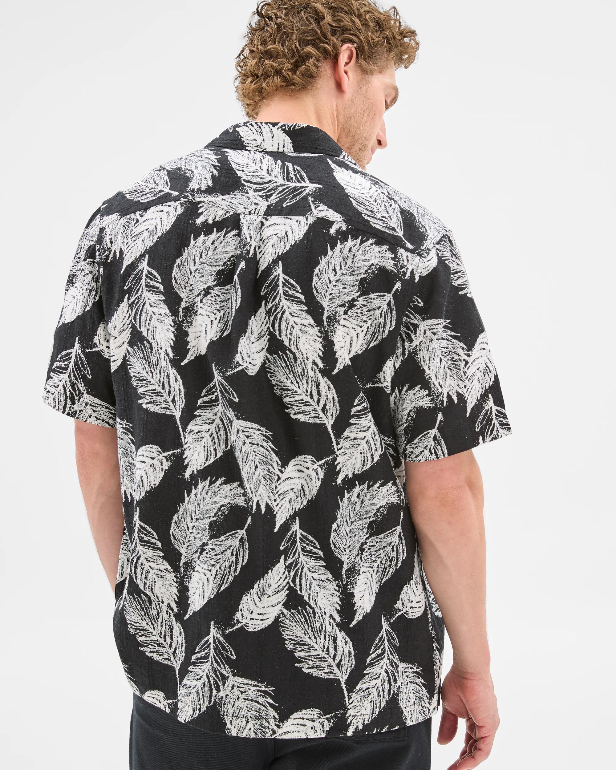 3 Target Linen Blend Short Sleeve Print Shirt BLACK, 3 of 6