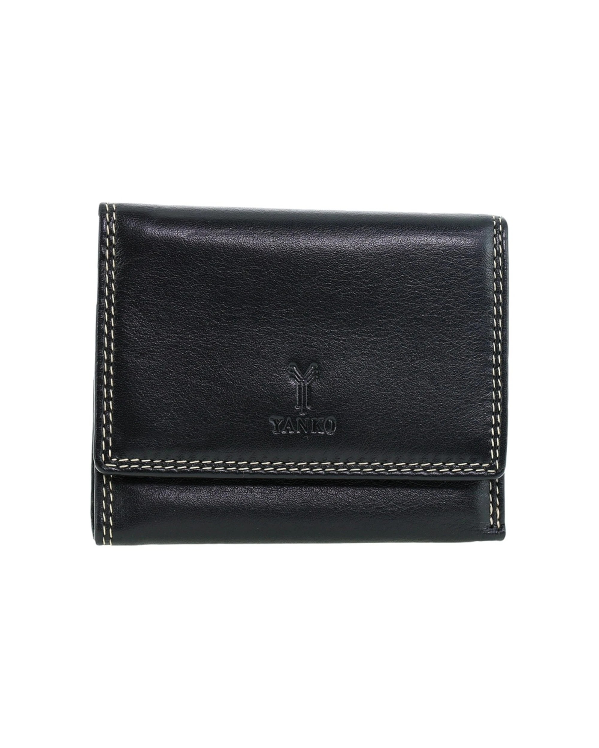 1 Yanko Slimline Tri-Fold Wallet Italian Leather European Design - Black, 1 of 4