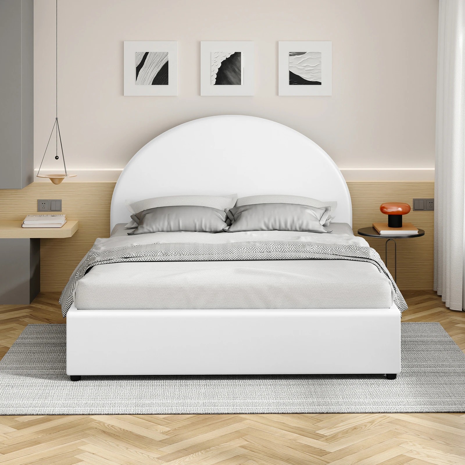 3 Alfordson Bed Frame King Size Gas Lift Base With Storage Leather Howell - White, 3 of 10