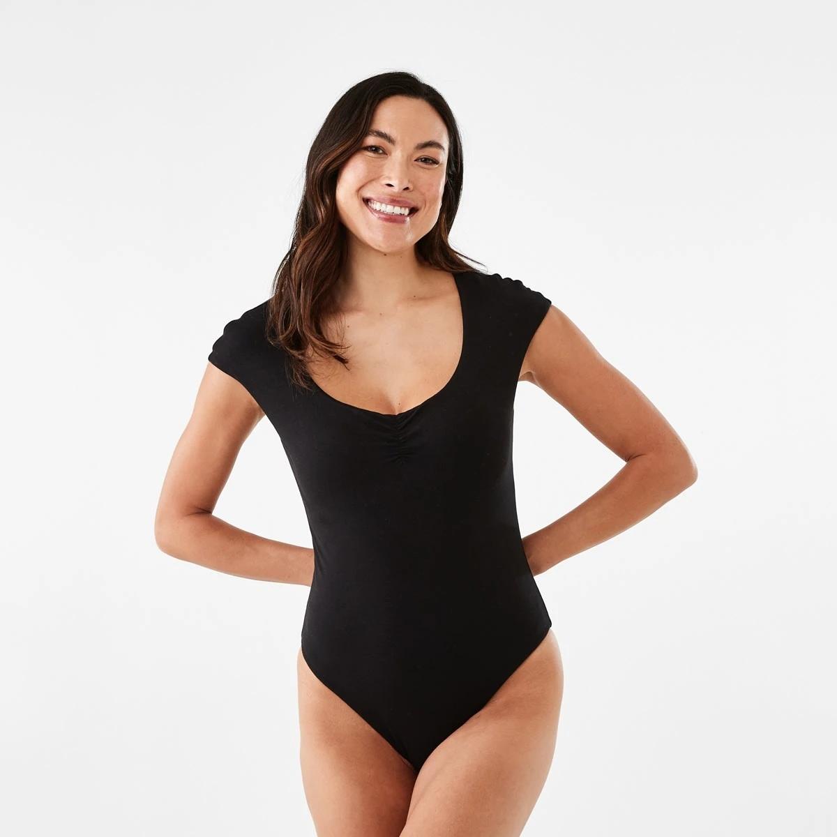 1 Cap Sleeve Bodysuit Black, 1 of 6