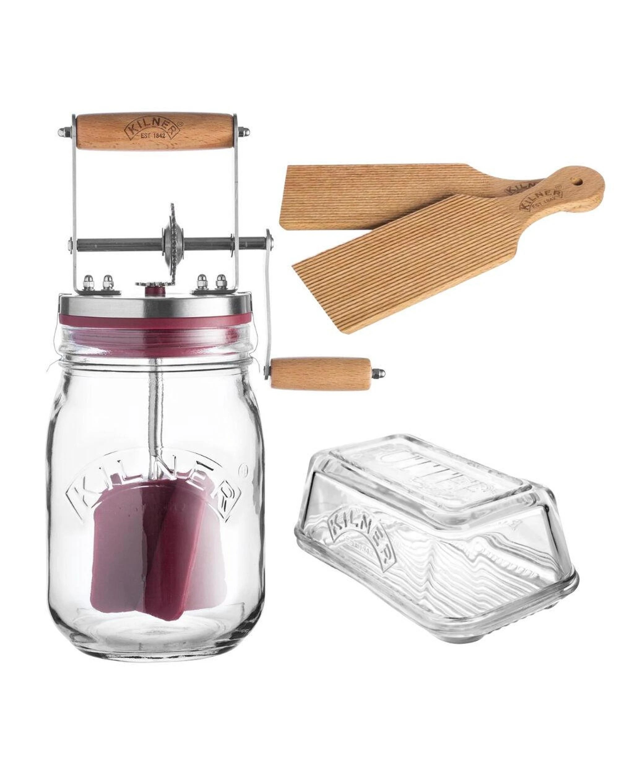 1 Kilner Butter Churner Glass Jar Manual  Butter Paddles  Butter Dish, 1 of 10