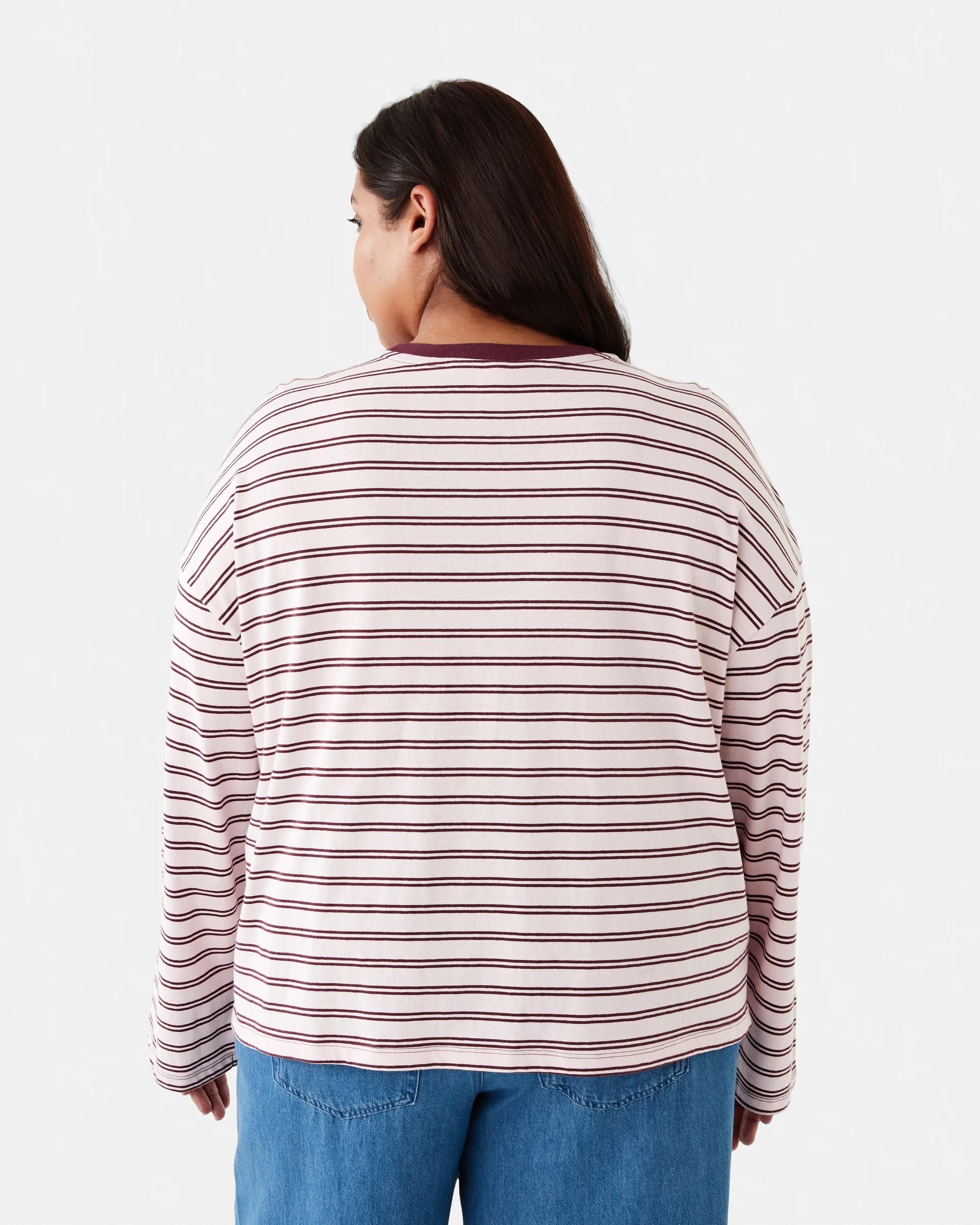 3 Curve Long Sleeve Stripe T‑shirt Pink Strp, 3 of 7