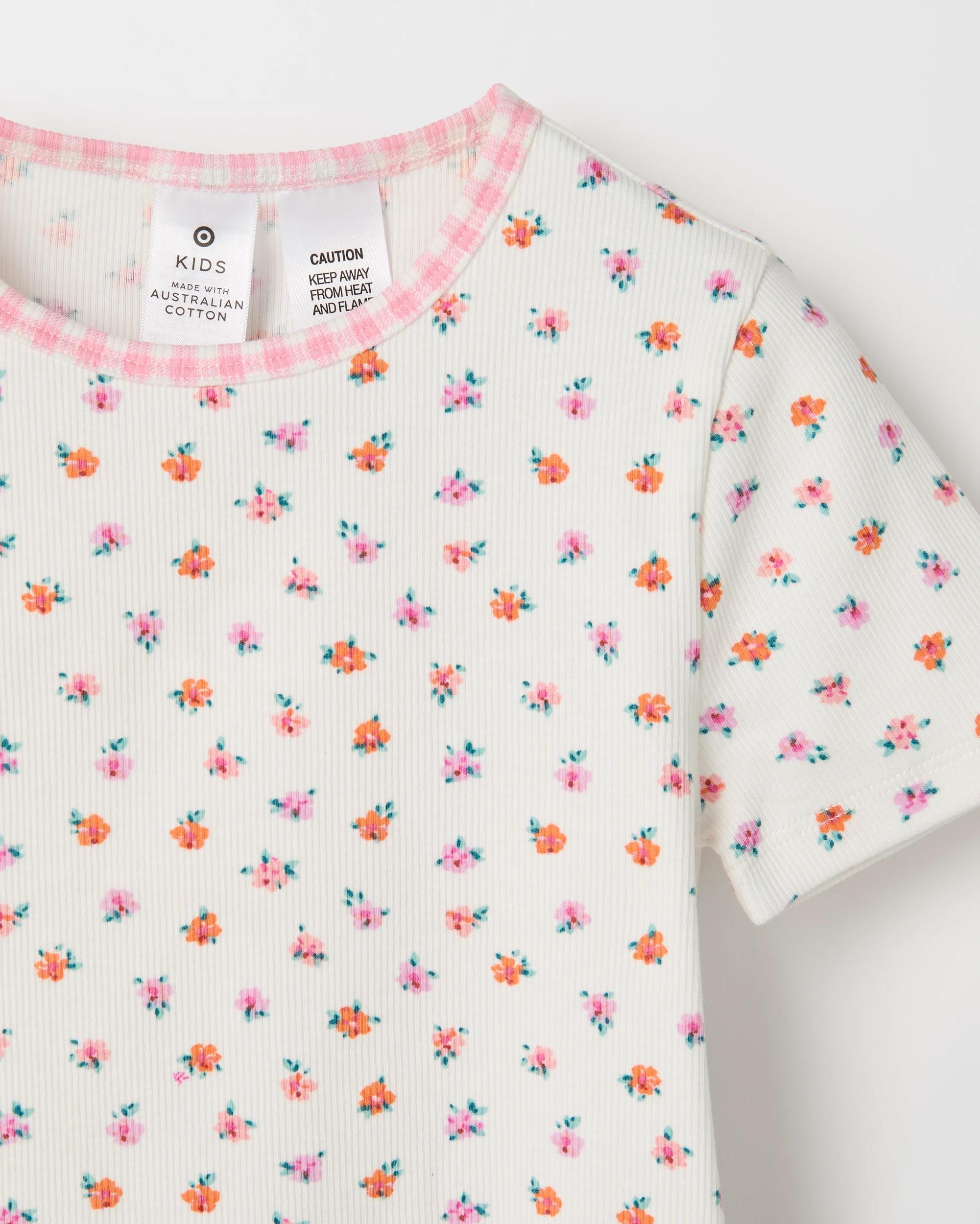 6 Target Kids Australian Cotton Top and Dolphin Hem Shorts Pyjama Set FLORALS, 6 of 7