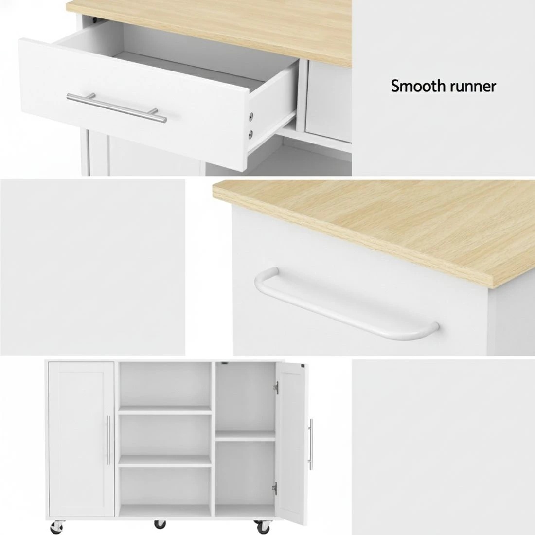 5 Artiss Kitchen Island Trolley Rolling Serving Cart Storage Drawer Cabinet 100cm - White, 5 of 5