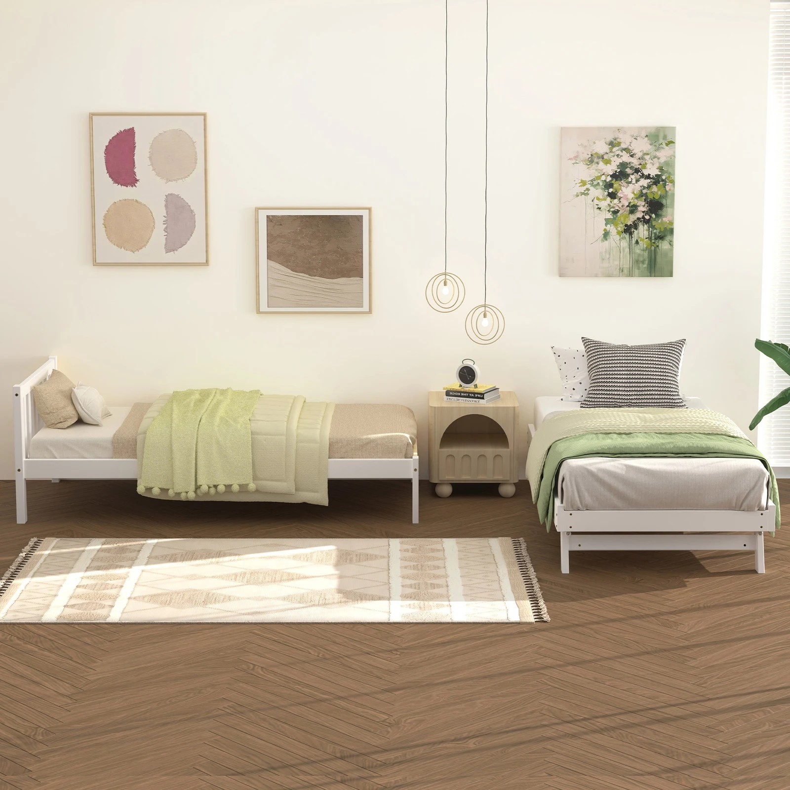 3 Alfordson Bed Frame 2x Single Size Trundle Wooden Mattress Base Timber - White, 3 of 10