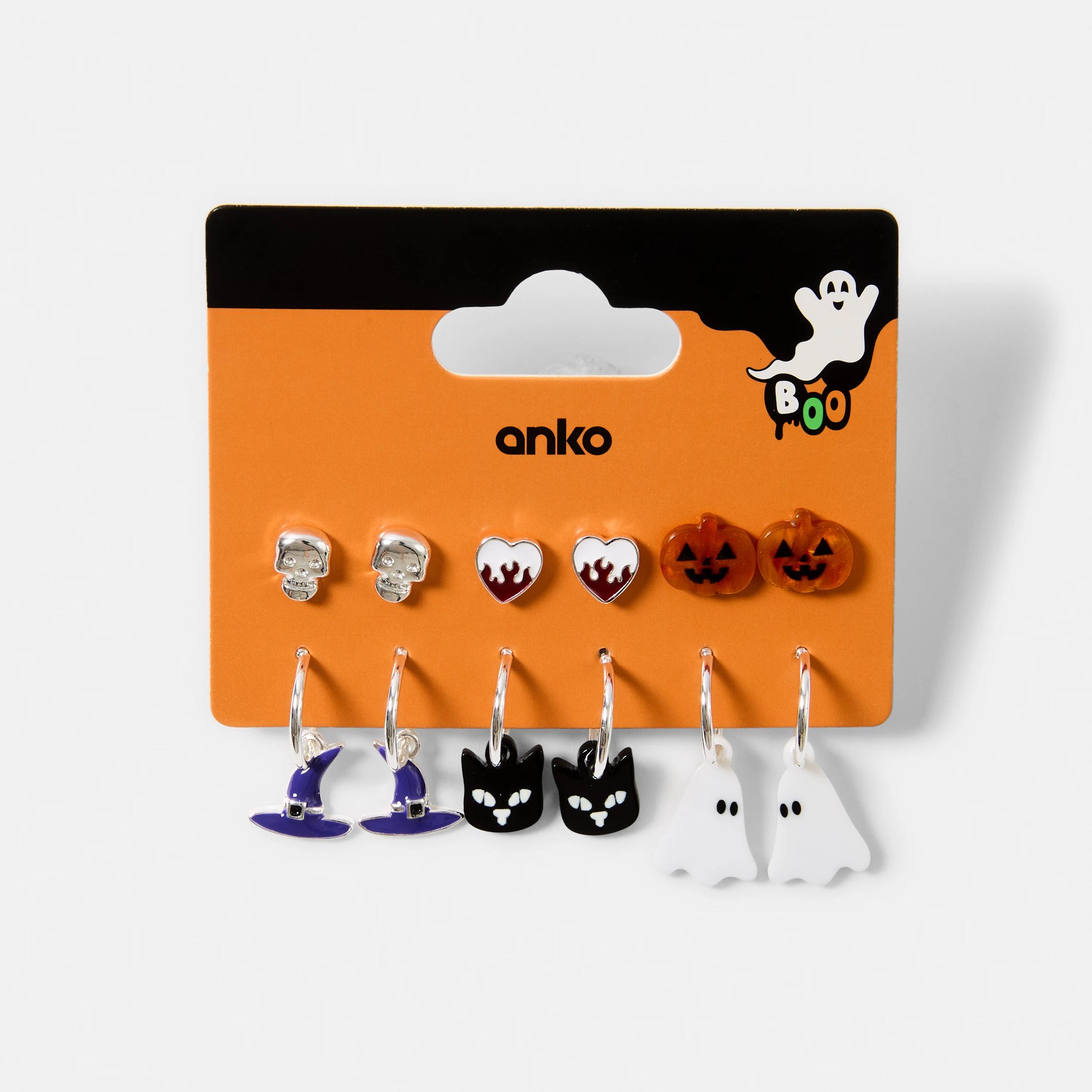 4 6 Pack Halloween Witch Earrings - Silver Tone, Orange, Blue, Black and White Silver, 4 of 4