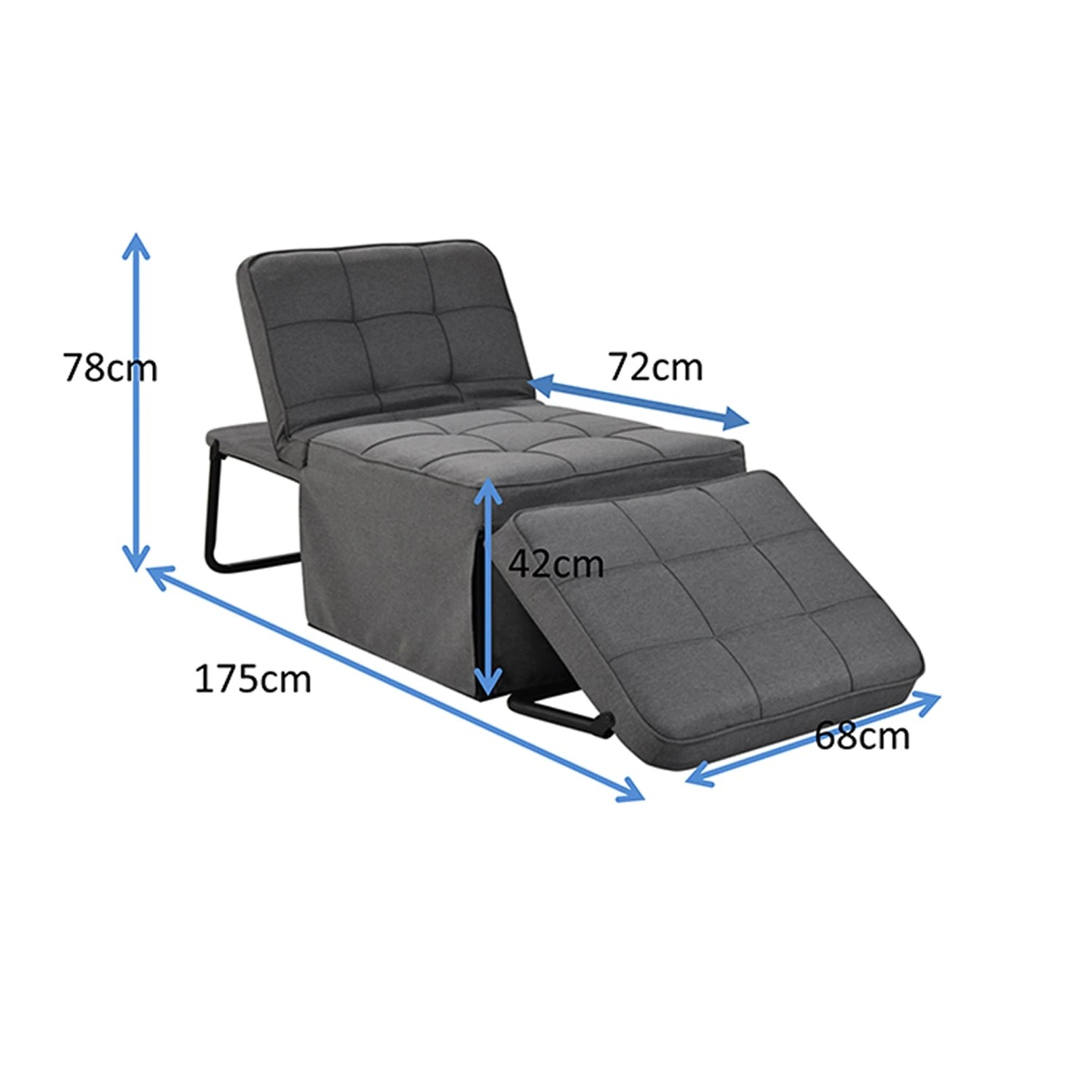 7 Foret 1-seater Sofa Bed Lounge Ottoman Adjustable Couch Recliner Light Grey, 7 of 8