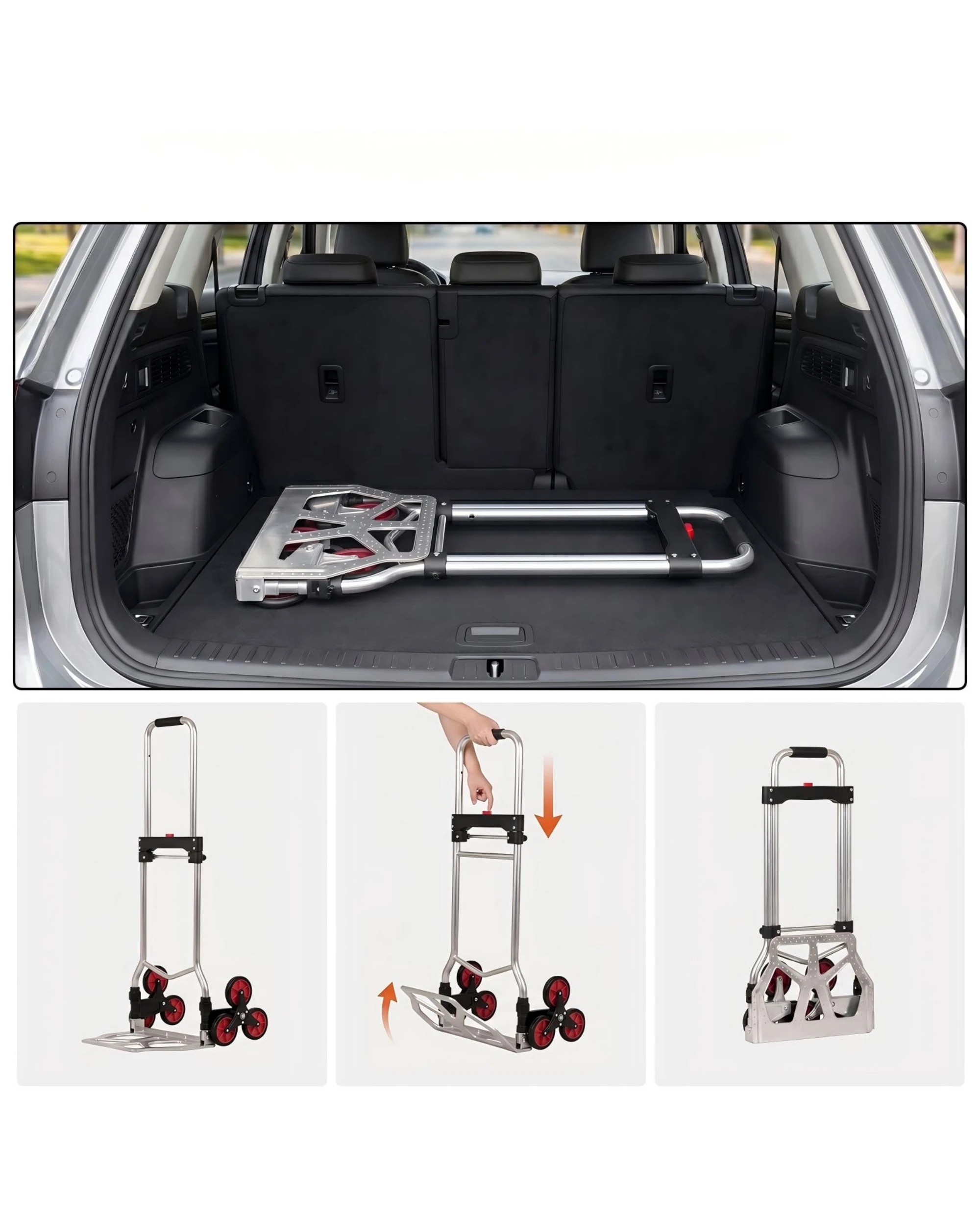 5 Advwin 100KG Stair Climbing Cart with 6 TPR Rubber Wheels & Bungee Cord for Stairs, Moving - Grey, 5 of 7