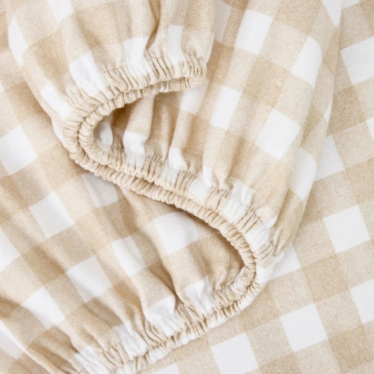3 Gingham Cotton Flannelette Sheet Set - Single Bed, Tan, 3 of 7