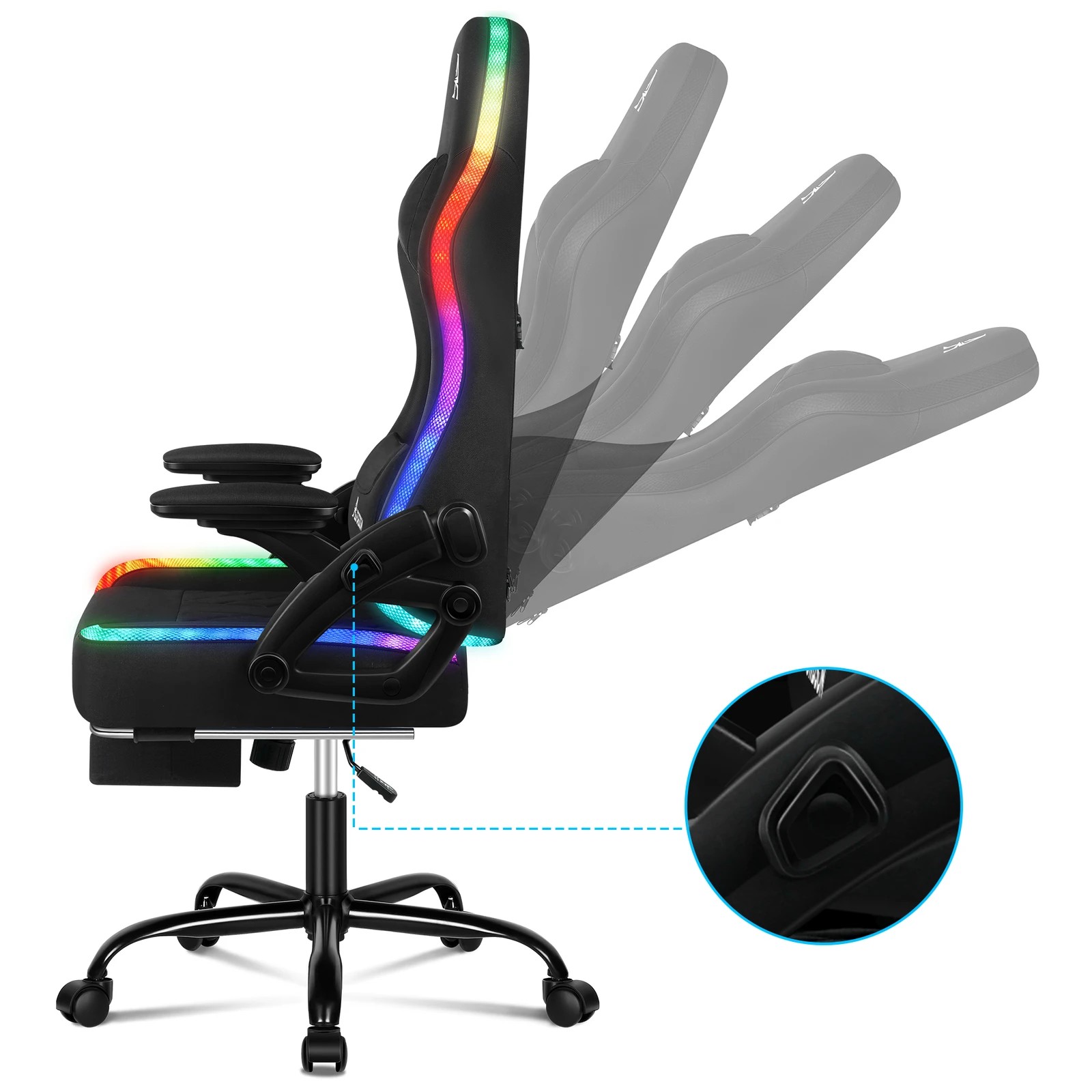 8 Alfordson Gaming Chair Office Massage 12 RGB LED Computer Fabric - Black, 8 of 10