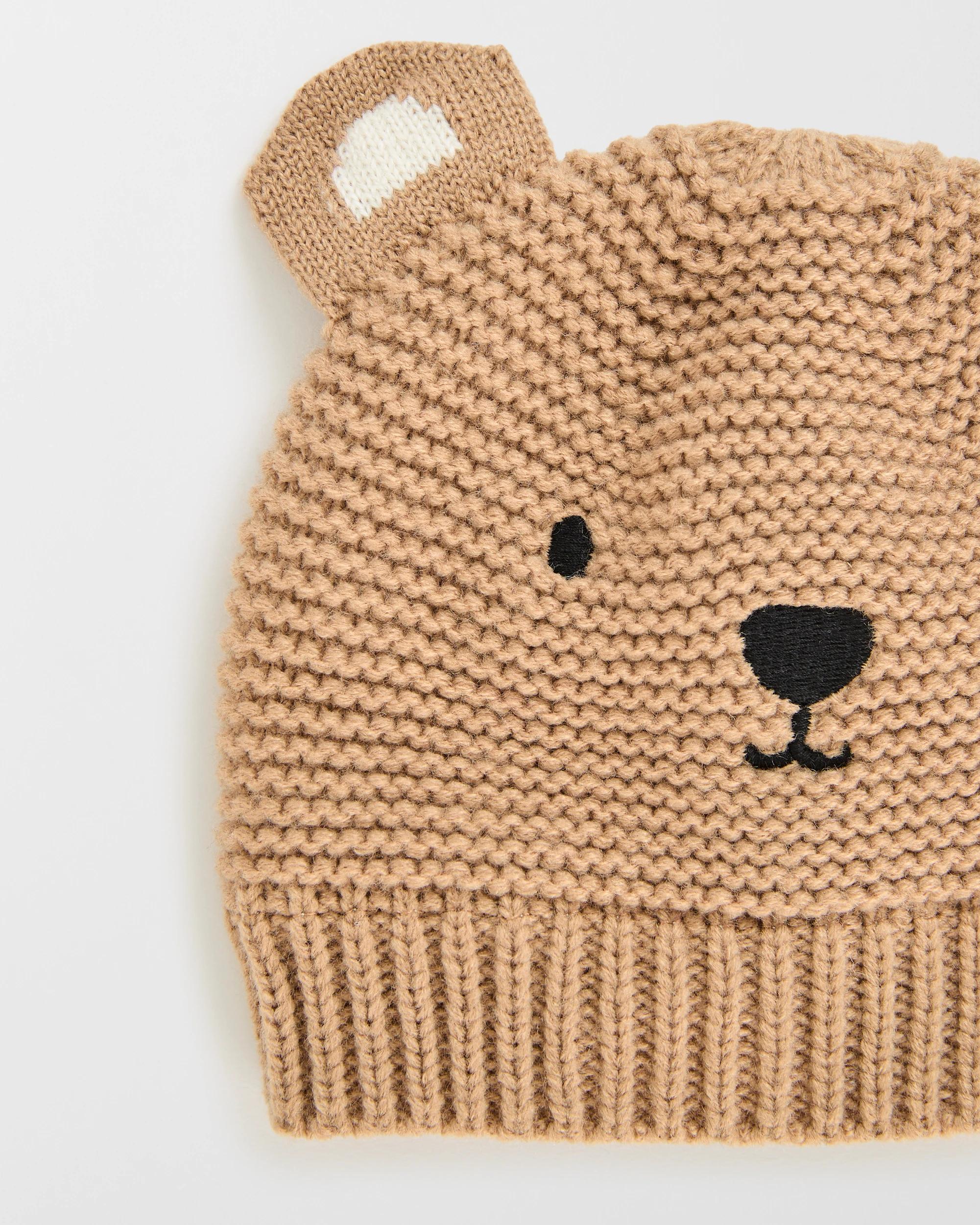 2 Target Baby Embroidered Bear Beanie TAUPE, 2 of 2