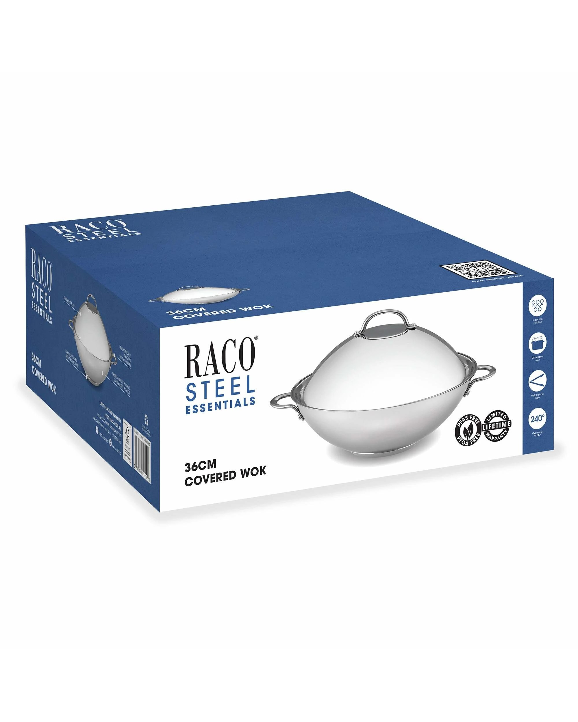 2 RACO Steel Essentials Stainless Steel Induction Covered Wok 36cm - Silver, 2 of 2