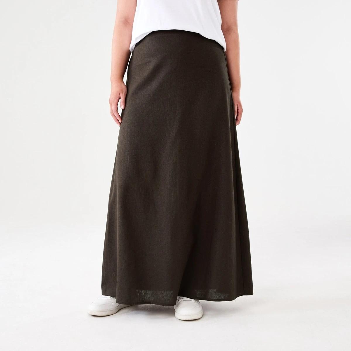 1 Linen Blend Maxi Skirt MELTED CHOCOLATE, 1 of 4
