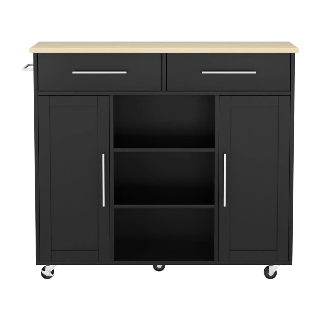 2 Artiss Kitchen Island Trolley Rolling Serving Cart Storage Drawer Cabinet 100cm - Black, 2 of 5