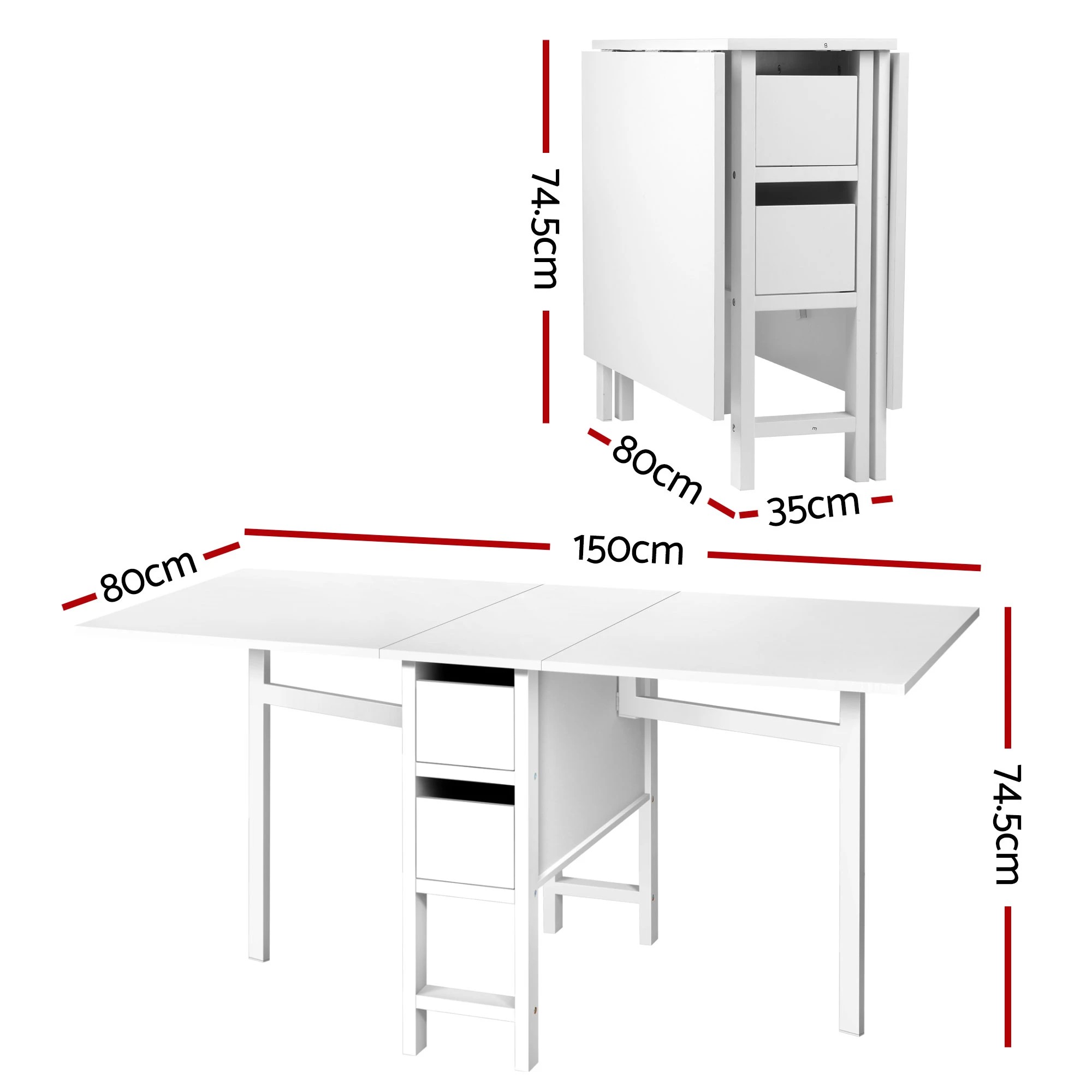 2 Artiss Dining Table and Chairs Set 5pcs Foldable Kitchen Furniture with 2 Drawers - Multi, 2 of 10