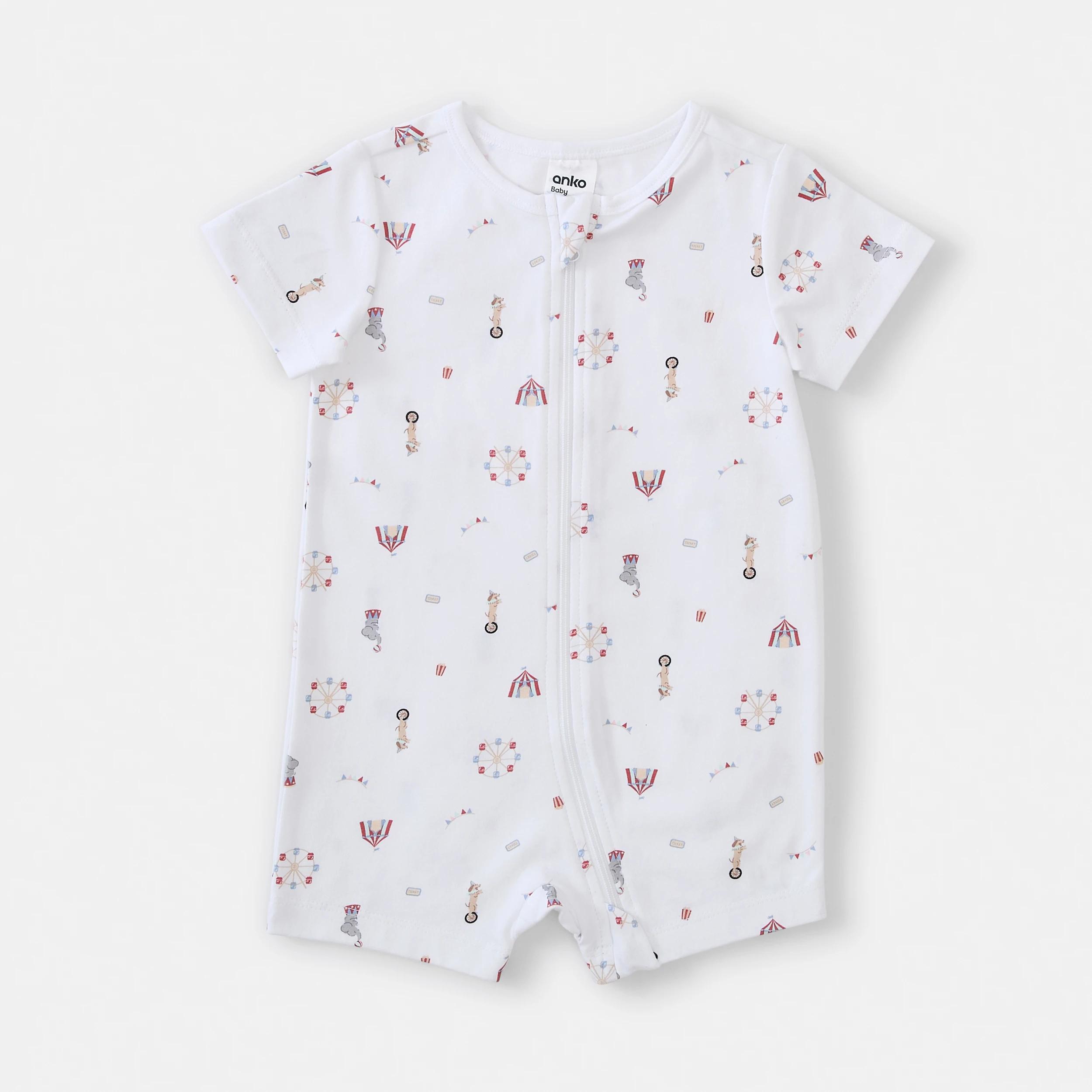 1 Short Sleeve Zip Romper Wht Circus, 1 of 4