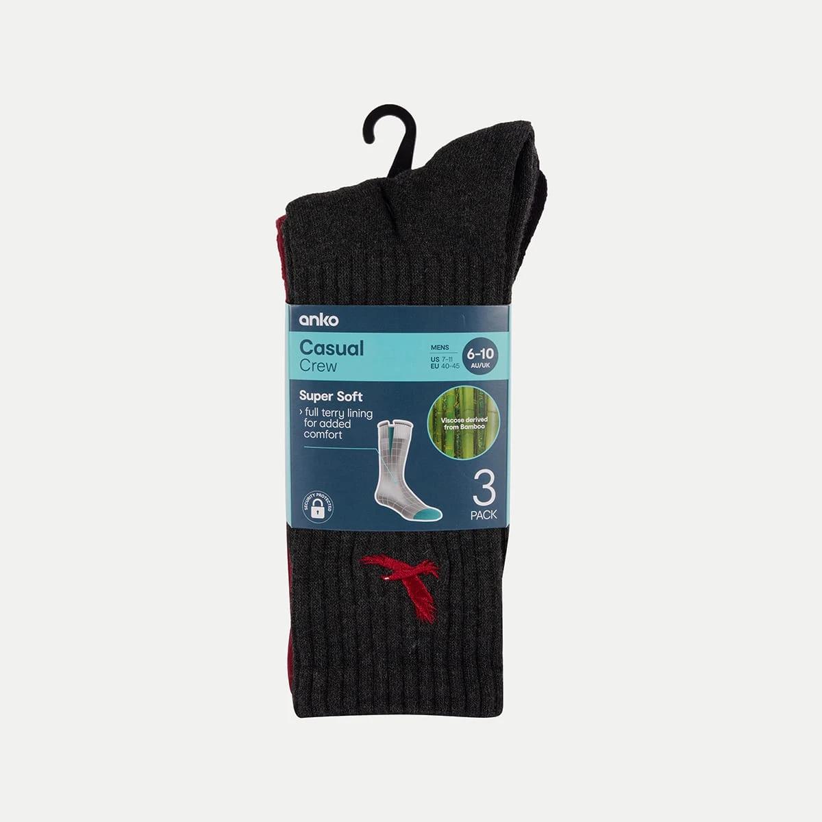 3 3 Pack Bamboo Rib Crew Socks BLACK RED PHANTOM, 3 of 3