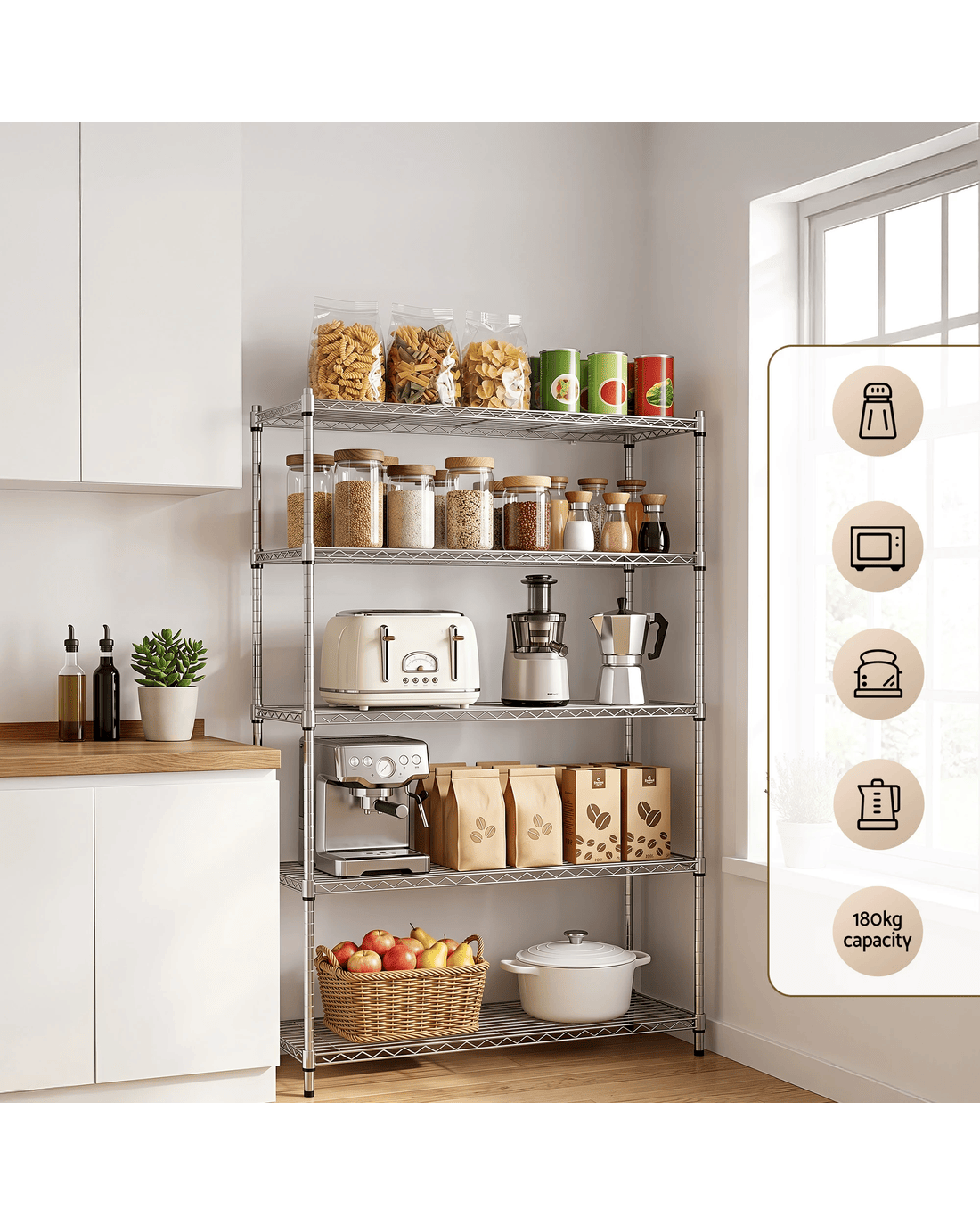 Artiss 5-Tier Kitchen Rack Shelf Shelving 120x45x179CM Adjustable Metal ...