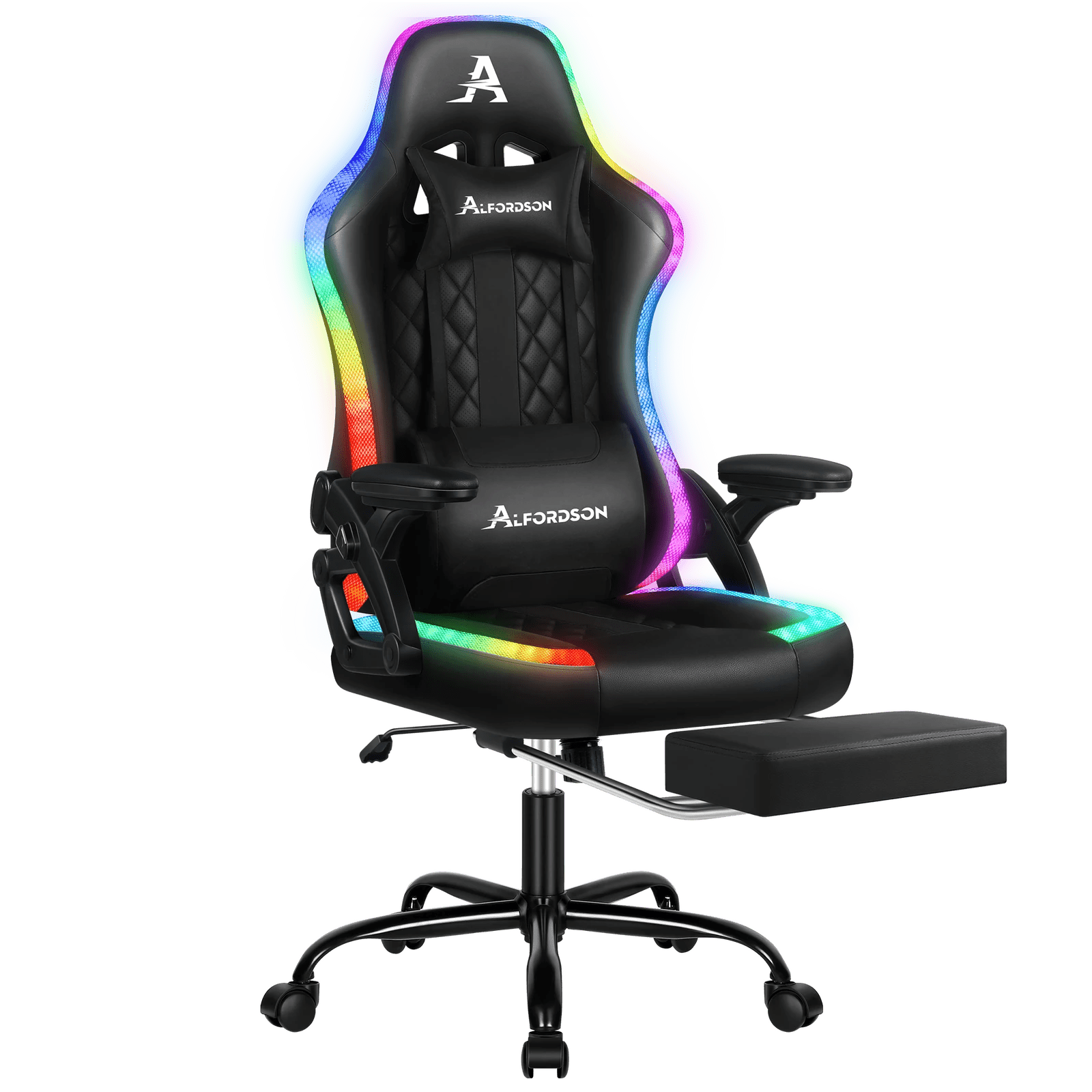 1 Alfordson Gaming Chair Office Massage 12 RGB LED Computer Leather - All Black, 1 of 10