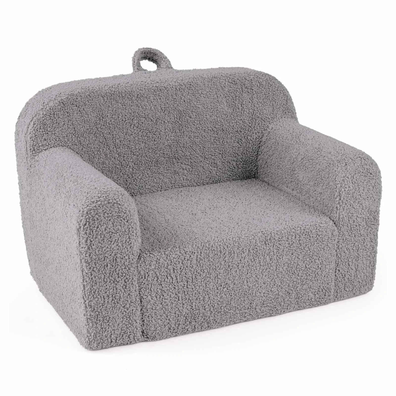 1 Costway Foam Couch Teddy Fleece Fabric Sofa Cute Reading Chair w/Handle - Grey, 1 of 2