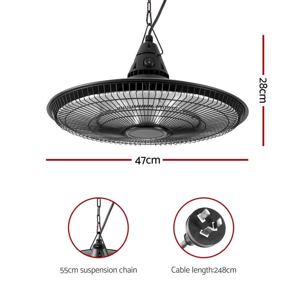 2 Devanti 1500W Hanging Electric Patio - Black, 2 of 6