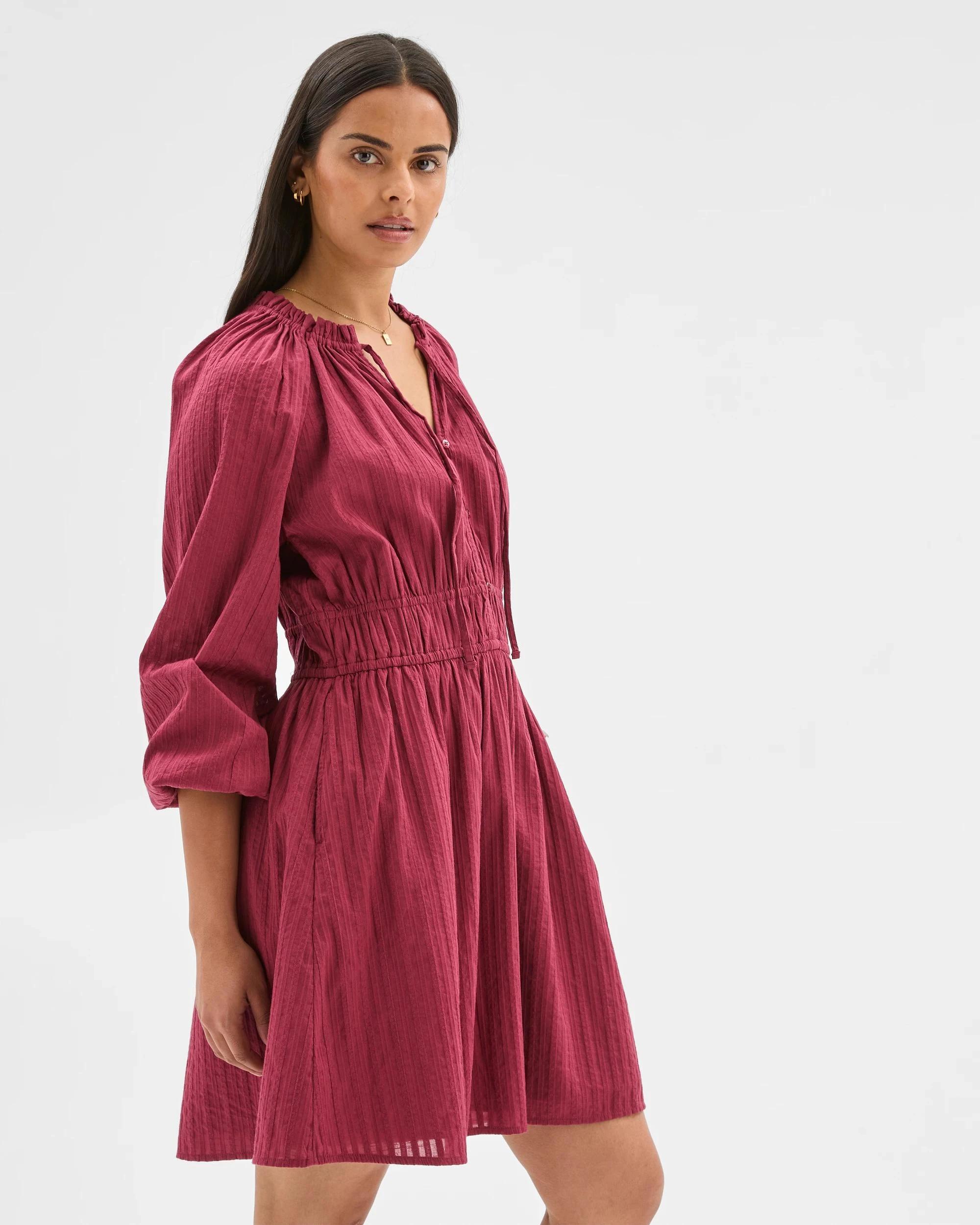 1 Target Woman Long Sleeve Dobby Detail Mini Dress MULBERRY, 1 of 6