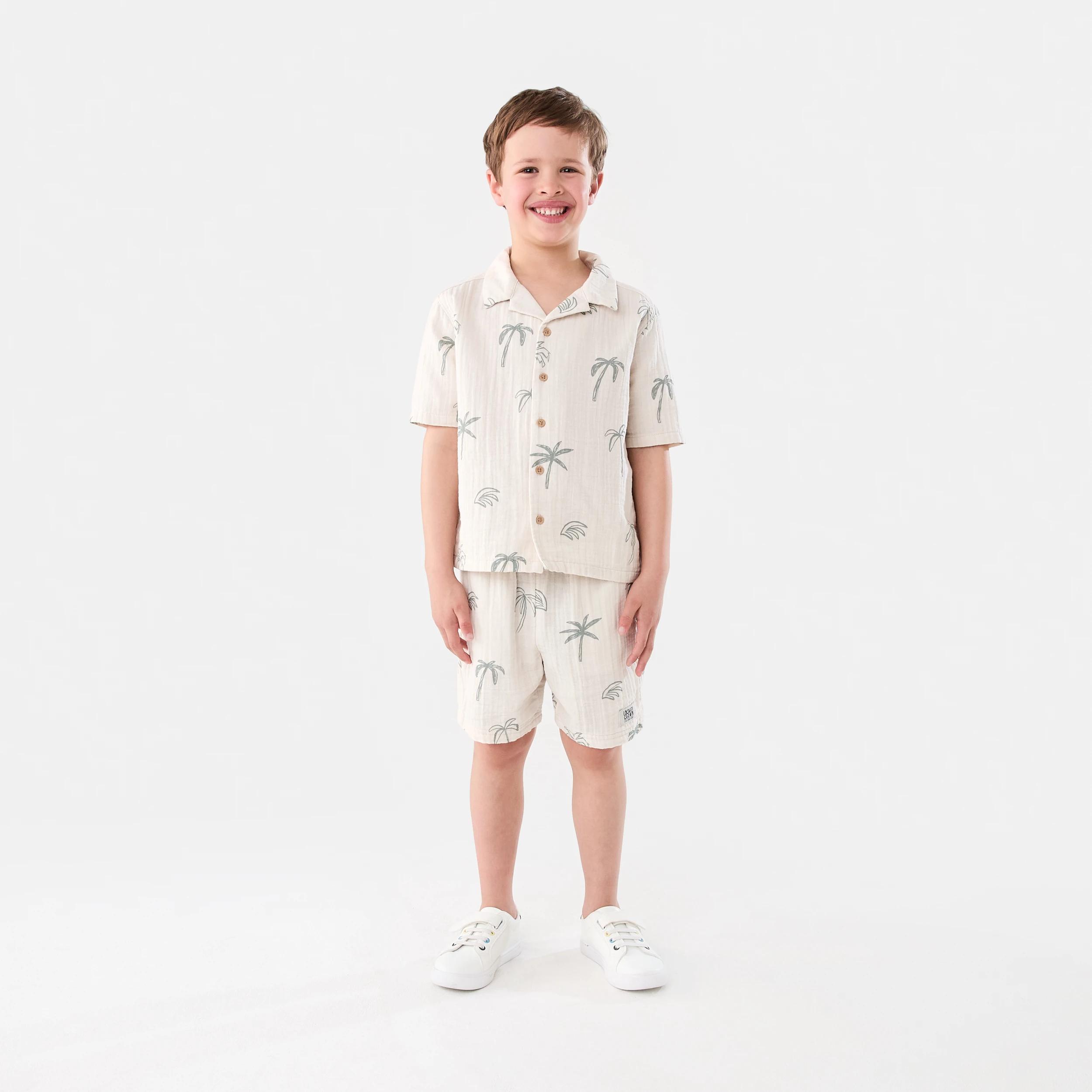6 Short Sleeve Double Cloth Shirt SKETCHY PALM NATURAL LINEN, 6 of 7