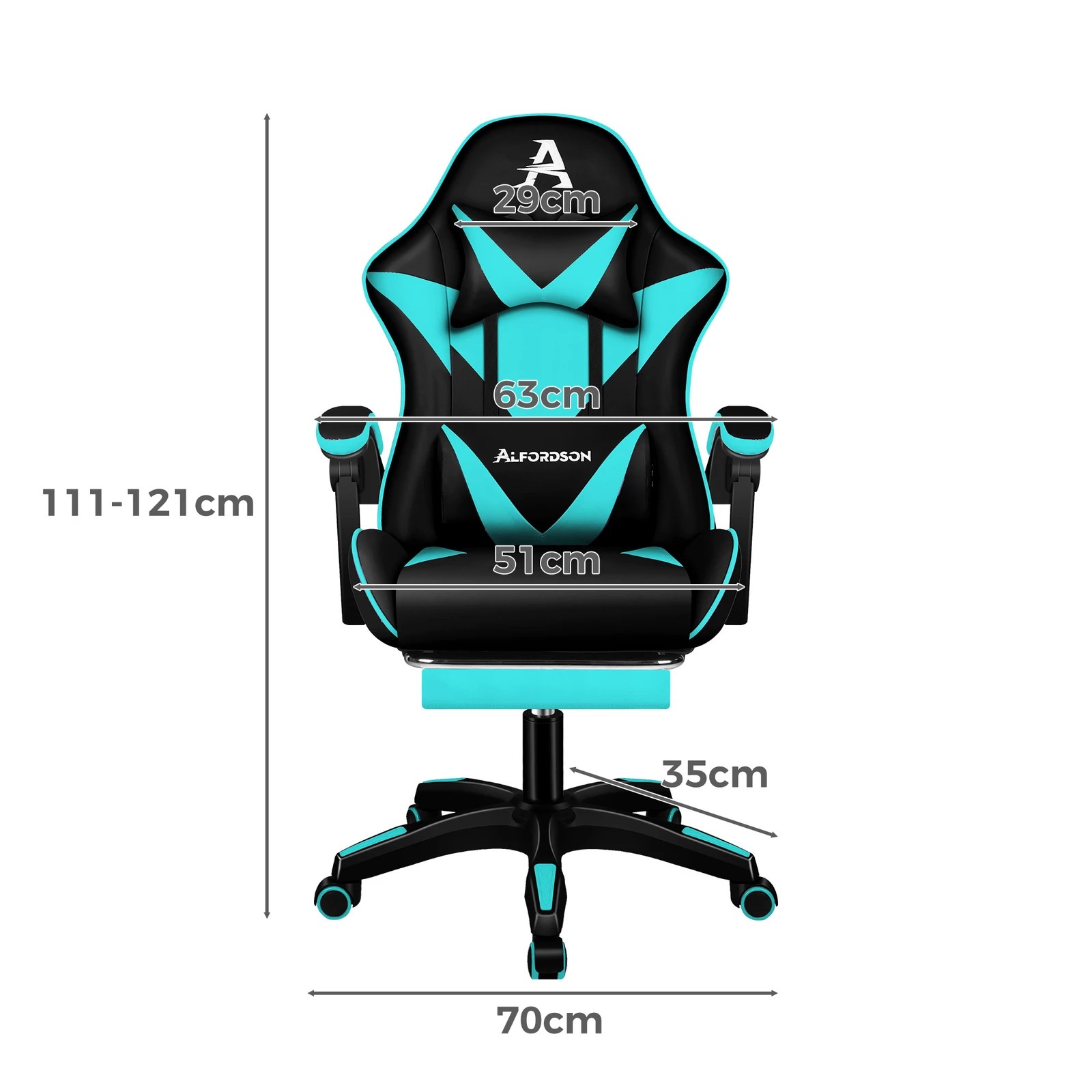 8 Alfordson Gaming Office Chair Massage Computer Footrest Leather - Cyan, 8 of 10