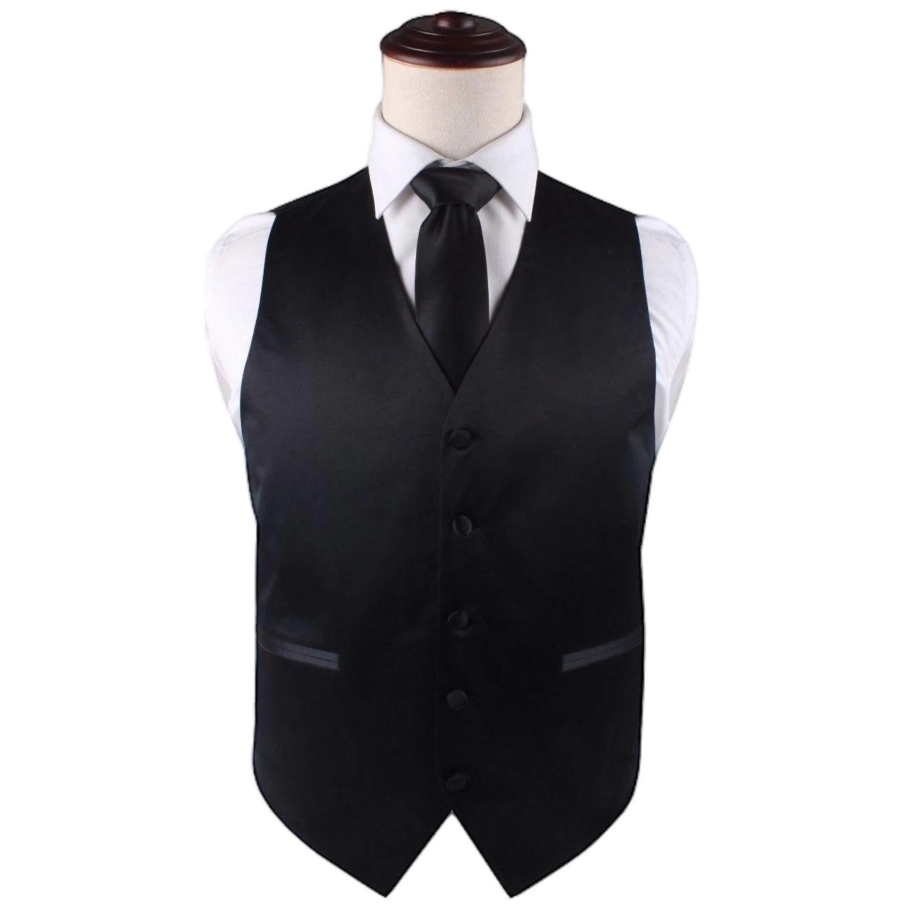 1 Zasel Mens Plain Vest Waistcoat & Matching Neck Tie BLACK, 1 of 1