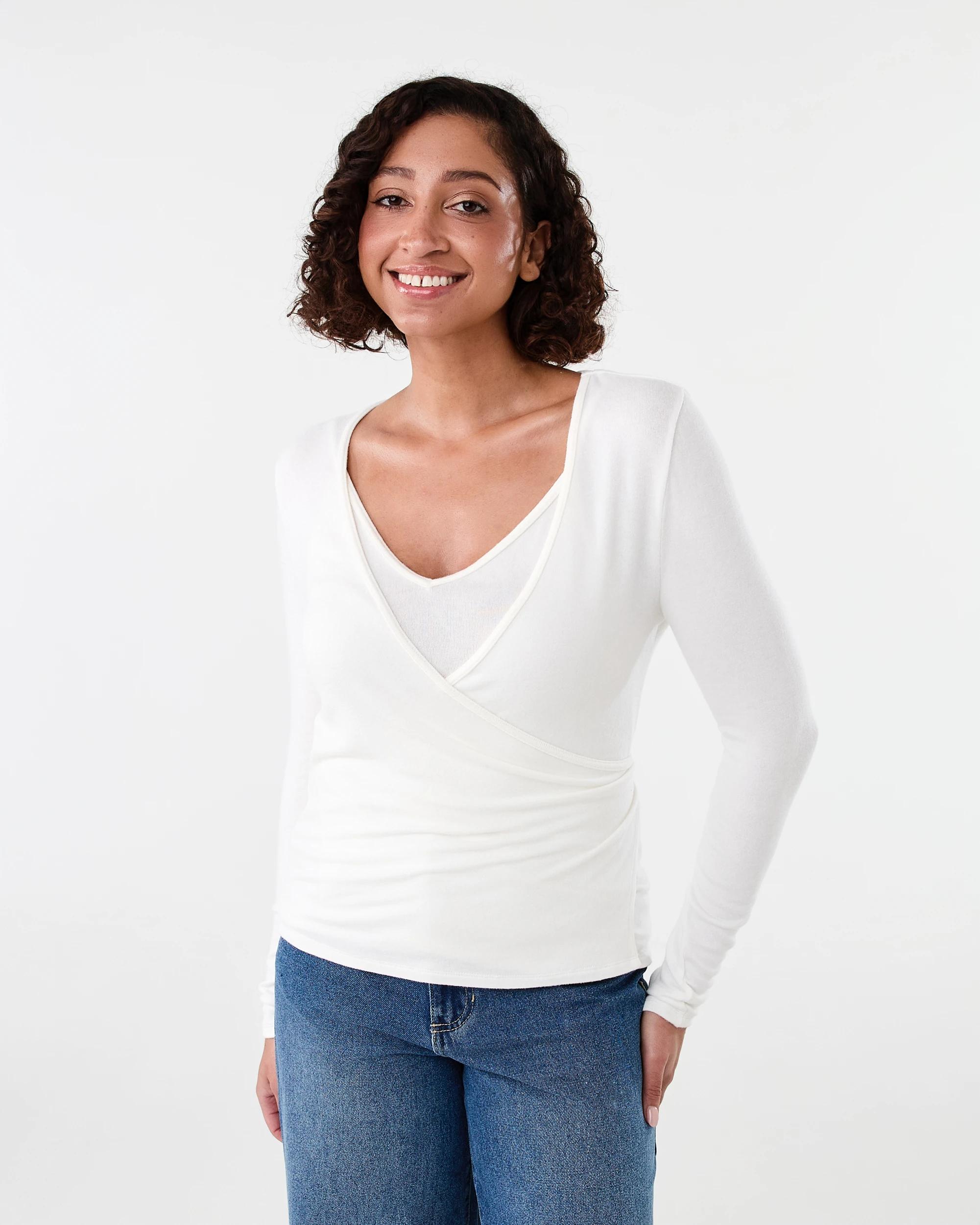 1 Long Sleeve Twofer Wrap Top Cld White, 1 of 7