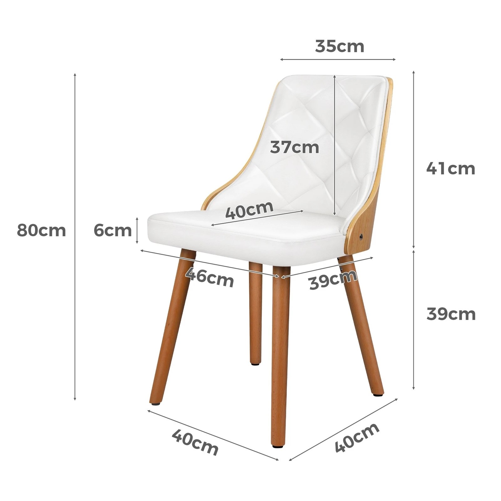 10 Alfordson 2x Dining Chairs Kitchen Lounge Padded Tufted Glossy PU Leather - White, 10 of 10