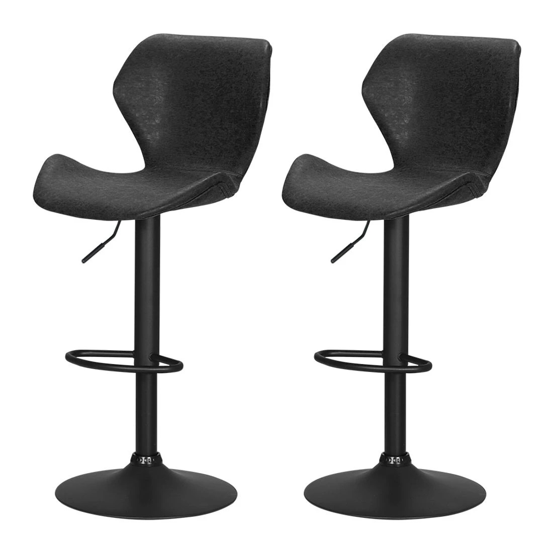1 Artiss 2x Bar Stools Vintage Leather Gas Lift - Black, 1 of 8