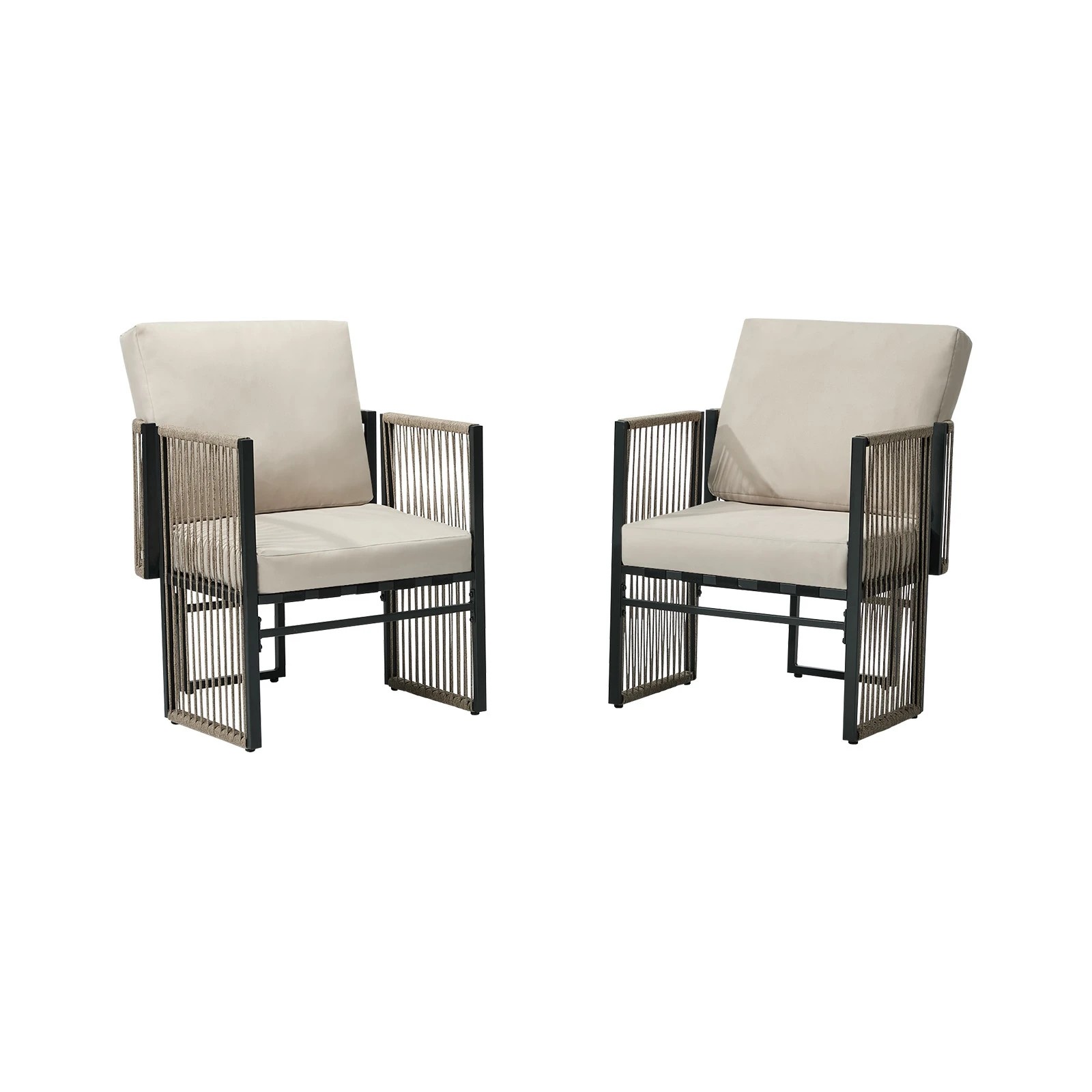 1 Livsip 2 Pieces Outdoor Patio Chair Bistro Lounge with Cushions Woven Rope - Multi, 1 of 8