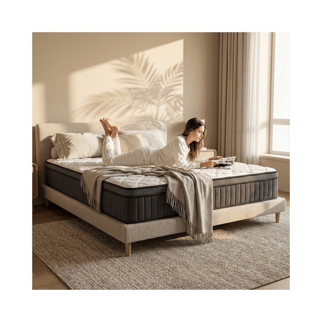 9 Advwin 32CM Double Size Hybrid Mattress Medium Firm Feel Pocket Springs - White, 9 of 10