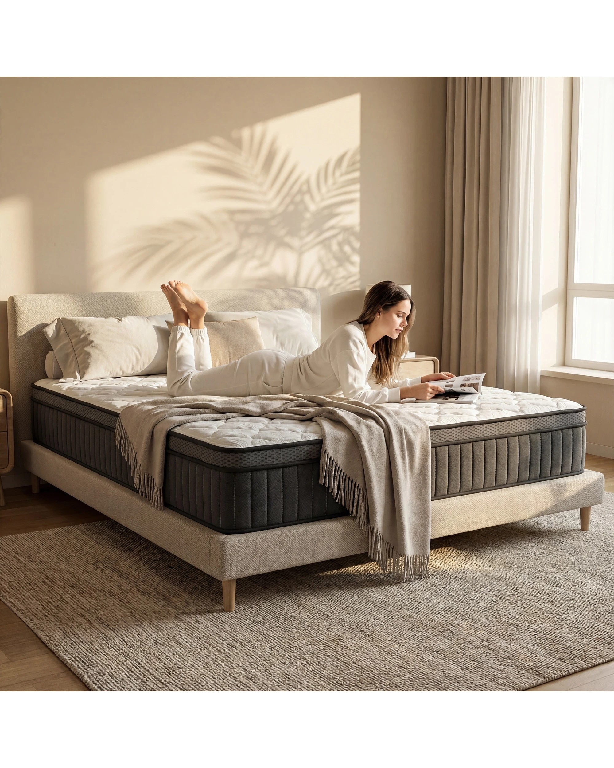 9 Advwin 32CM Double Size Hybrid Mattress Medium Firm Feel Pocket Springs - White, 9 of 10