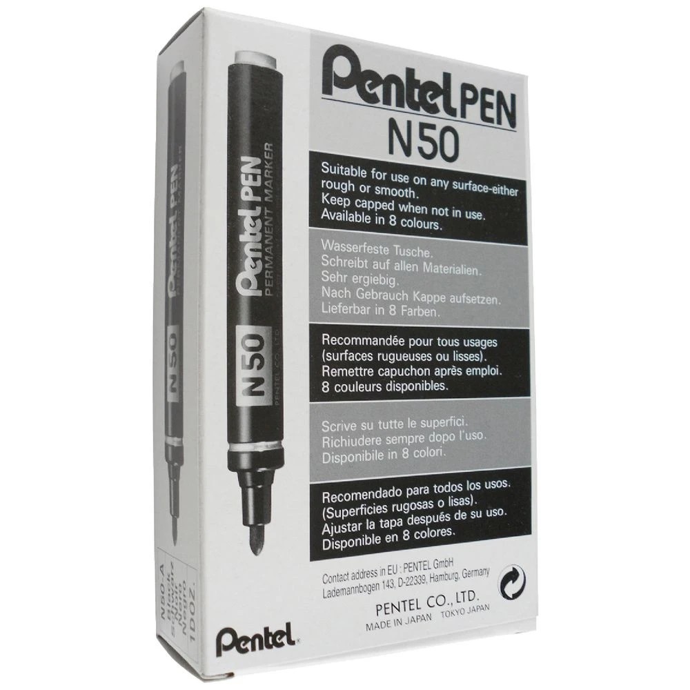 1 Pentel N50 Permanent Markers Black 12 Pack, 1 of 9