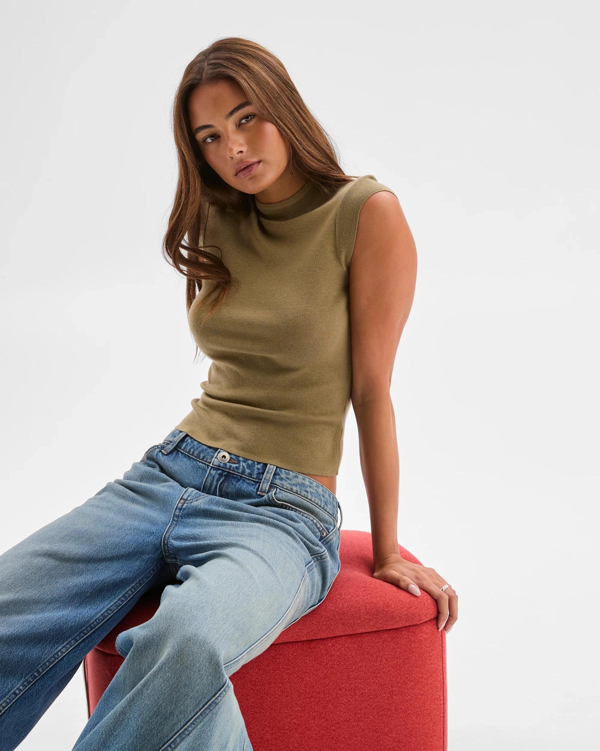 6 Lily Loves Cap Sleeve Knit Top SOFT KHAKI, 6 of 7