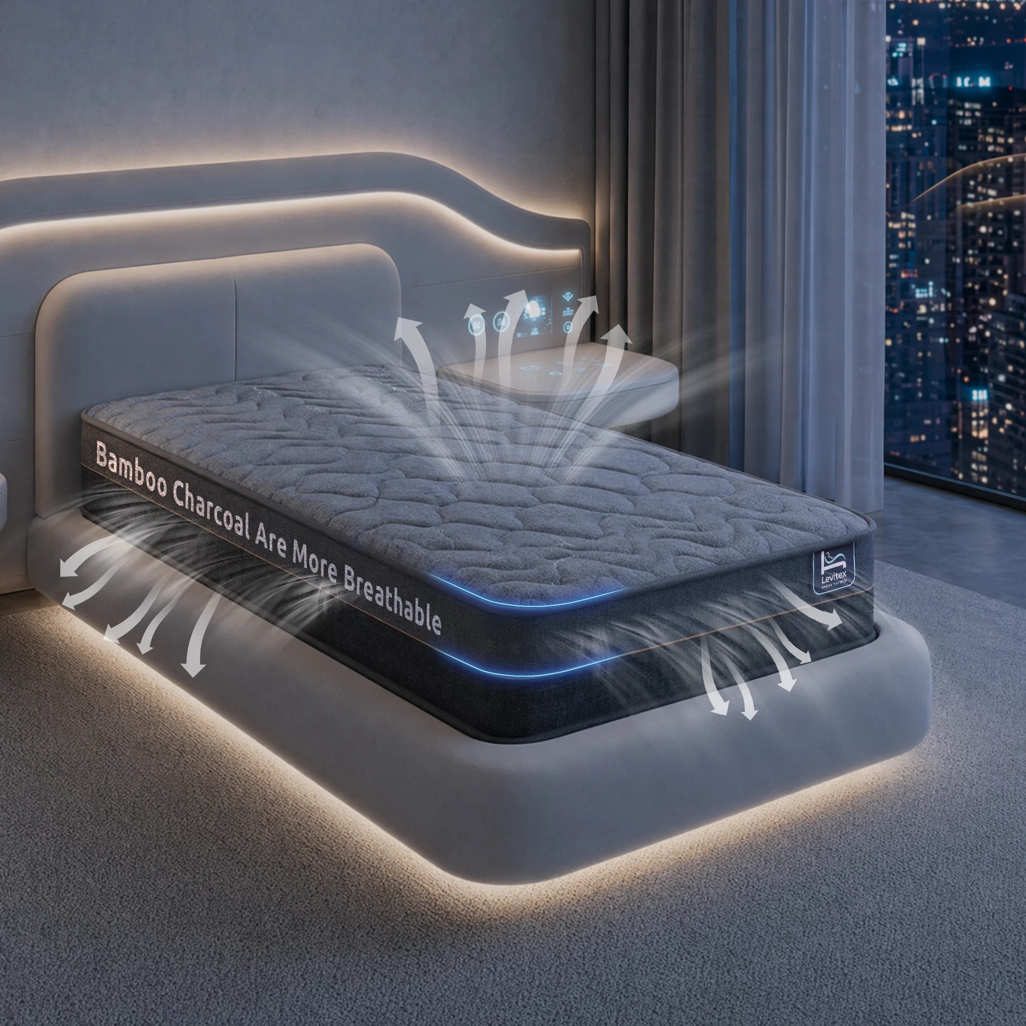 9 Levitex King Single Mattress Hybrid Pocket Spring with 4cm Egg Crate Foam for Deep Sleep - King Single Bed - Grey, 9 of 10